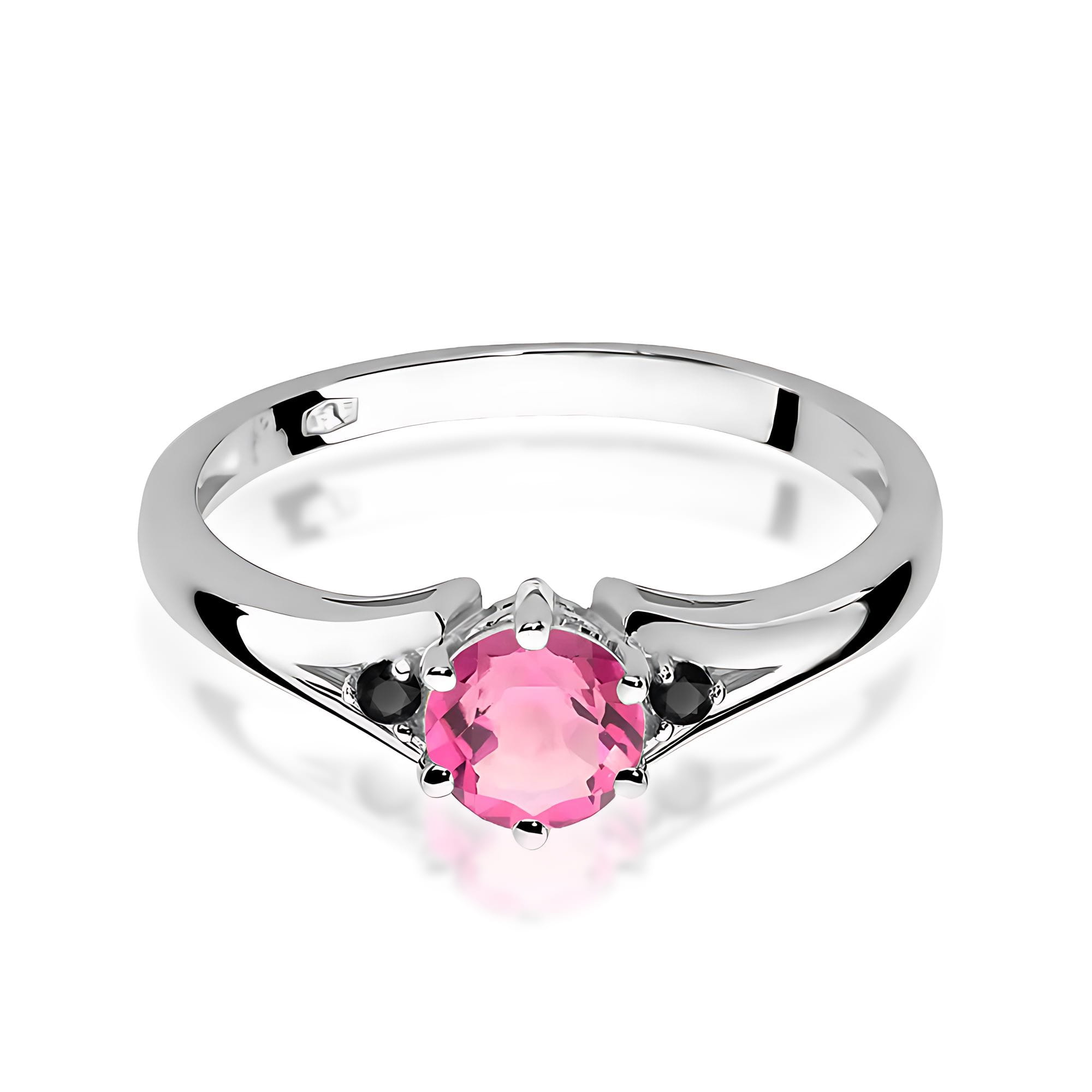 Inel Aur 9K cu Topaz Roz 0.60 ct si Diamante Naturale Negre 0.03 ct