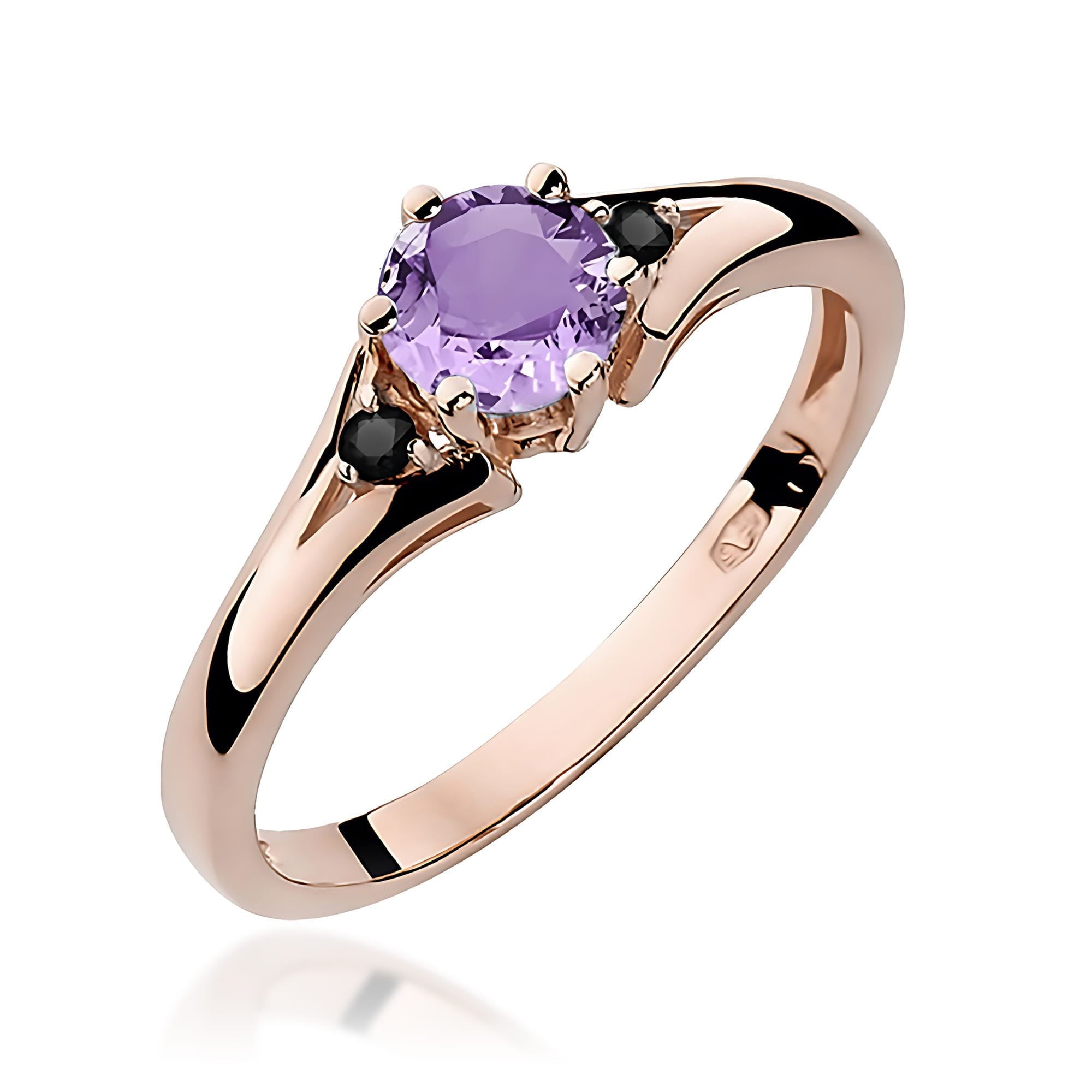 Inel Aur 14K cu Ametist 0.50 ct si Diamante Negre 0.029 ct