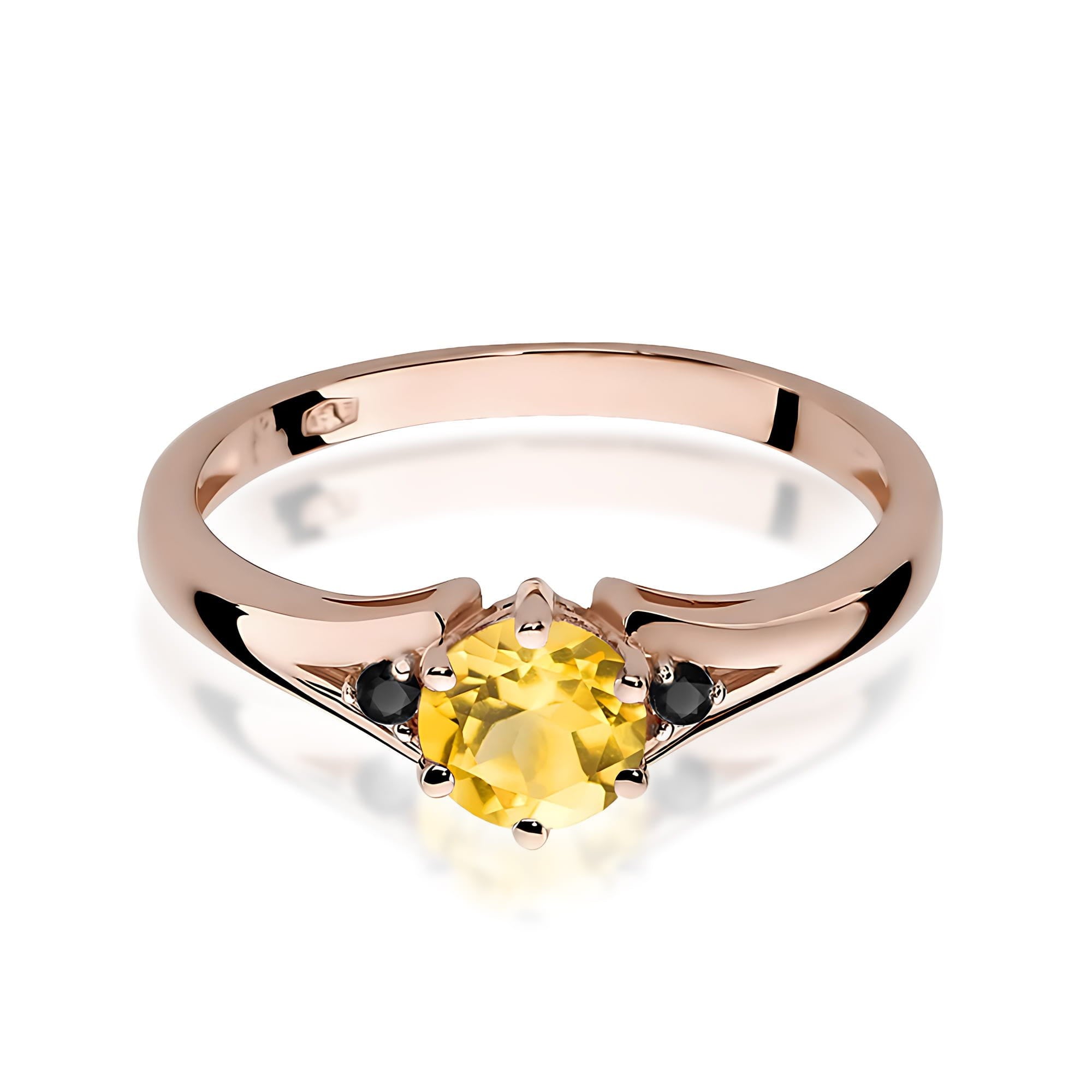 Inel Aur 14K cu Citrin 0.50 ct si Diamante Negre 0.029 ct