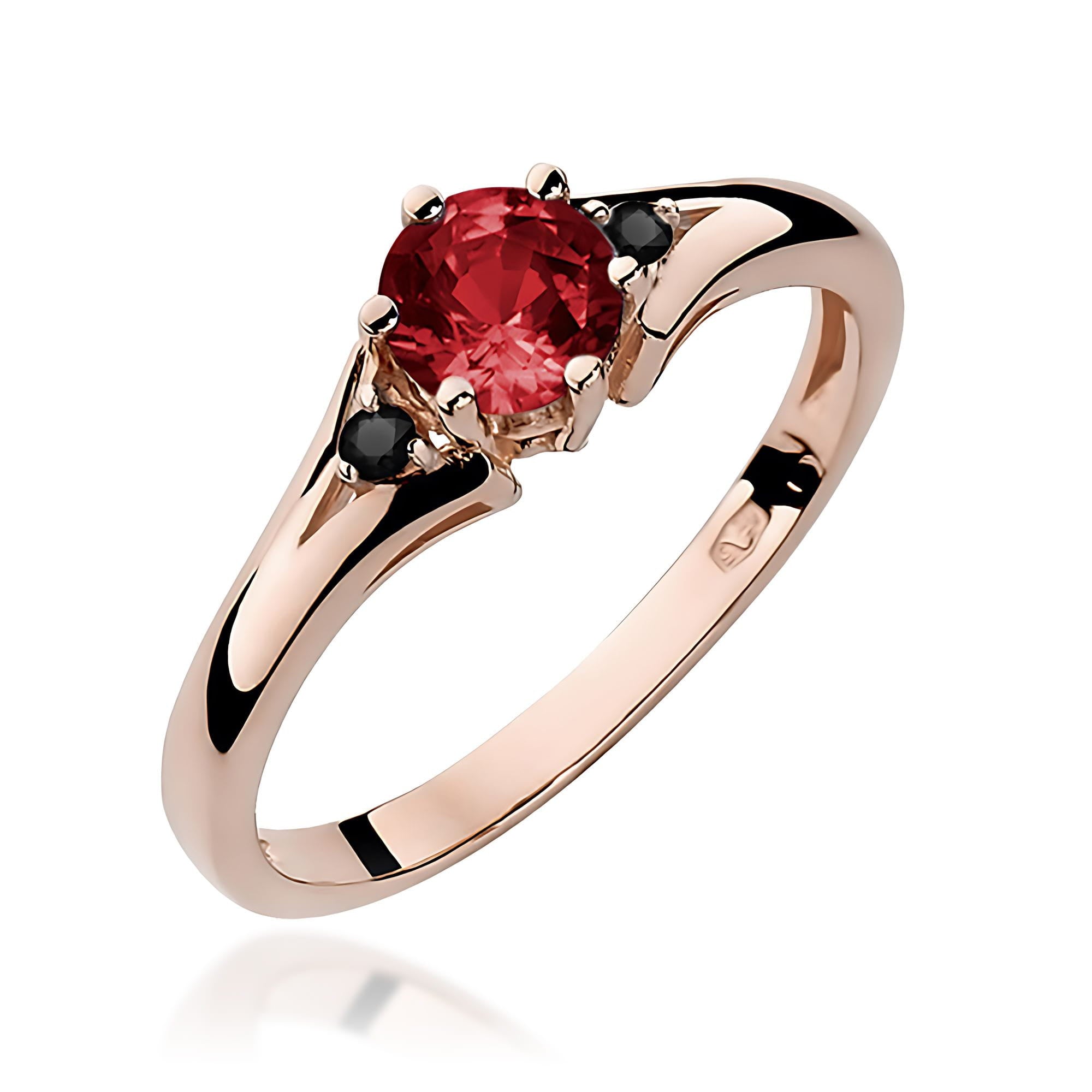 Inel Aur 14k cu Garnet 0.60 ct si Diamante Negre 0.029 ct