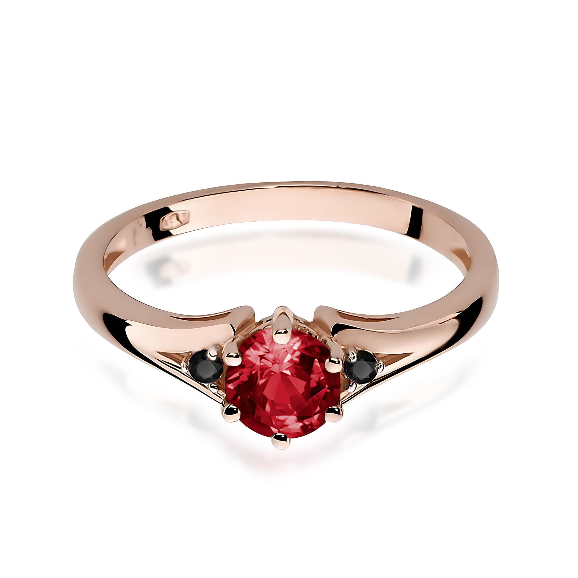 Inel Aur 14k cu Garnet 0.60 ct si Diamante Negre 0.029 ct