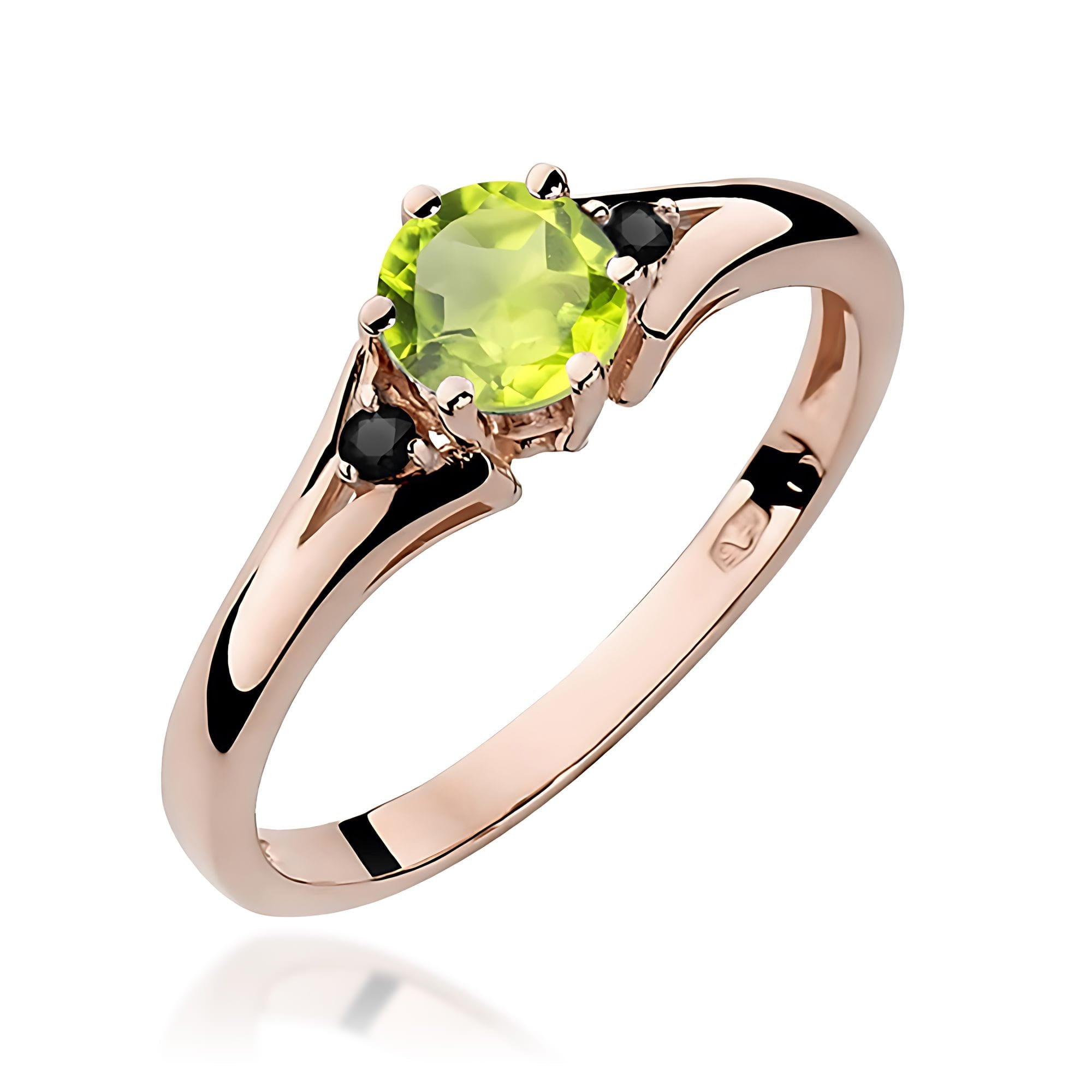 Inel Aur 14K cu Peridot 0.60 ct si Diamante Negre 0.029 ct