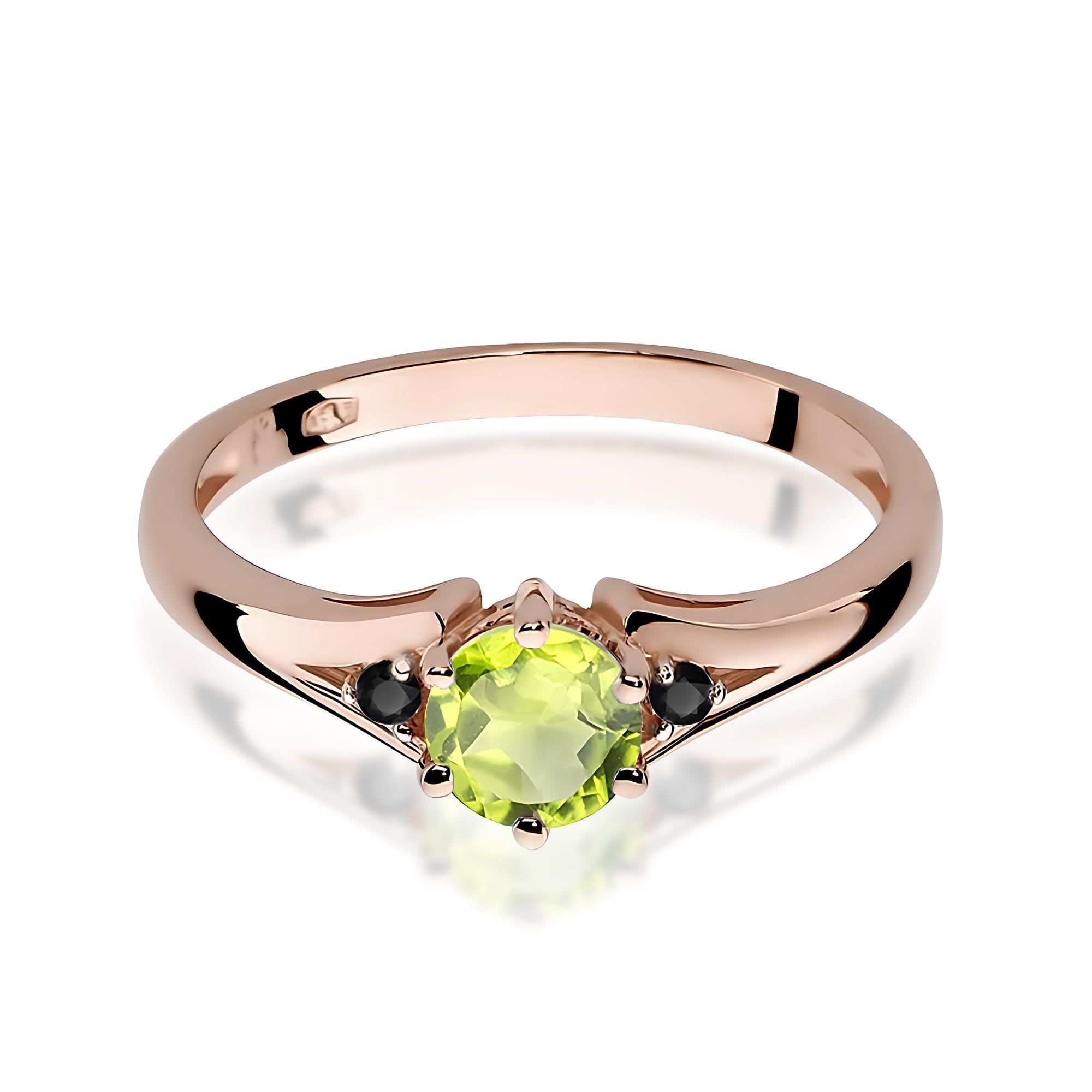 Inel Aur 14K cu Peridot 0.60 ct si Diamante Negre 0.029 ct