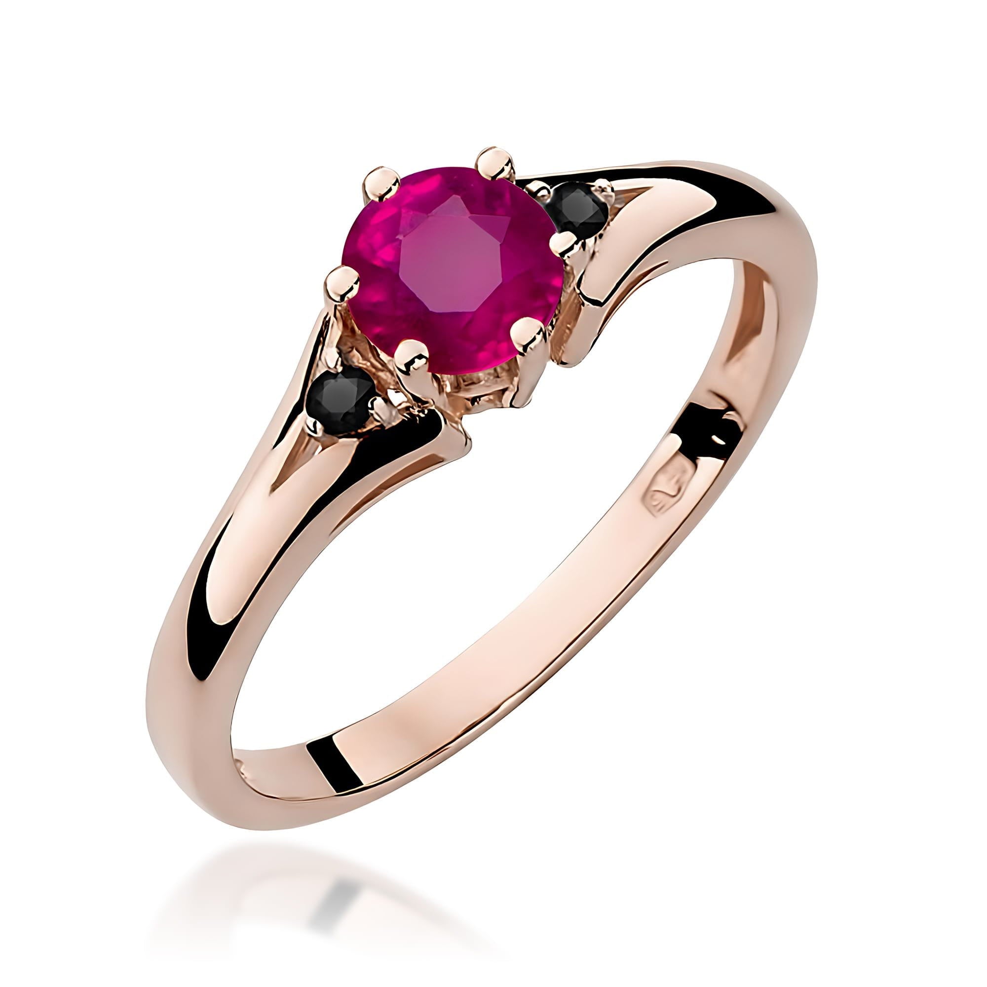 Inel Aur 14K cu Rodolit 0.60 ct si Diamante Negre 0.029 ct