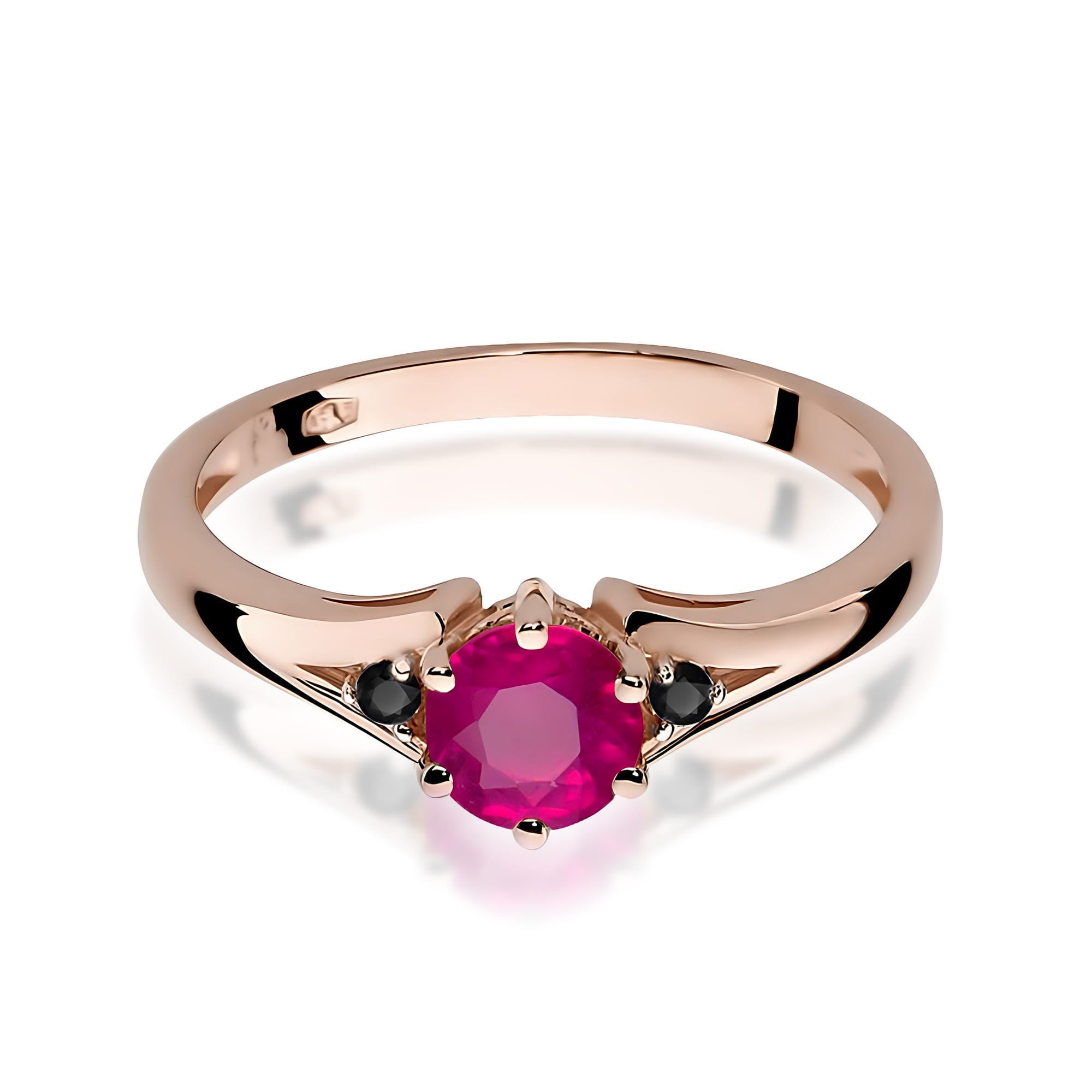 Inel Aur 14K cu Rodolit 0.60 ct si Diamante Negre 0.029 ct
