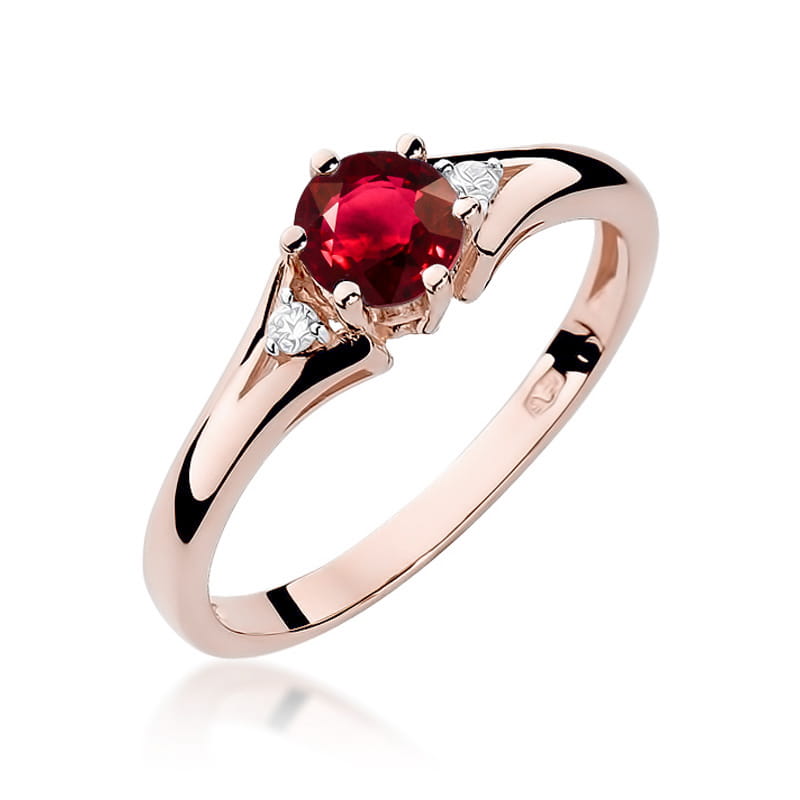 Inel Aur 14k cu Rubin 0.60 ct  si Diamante Naturale 0.0145 ct