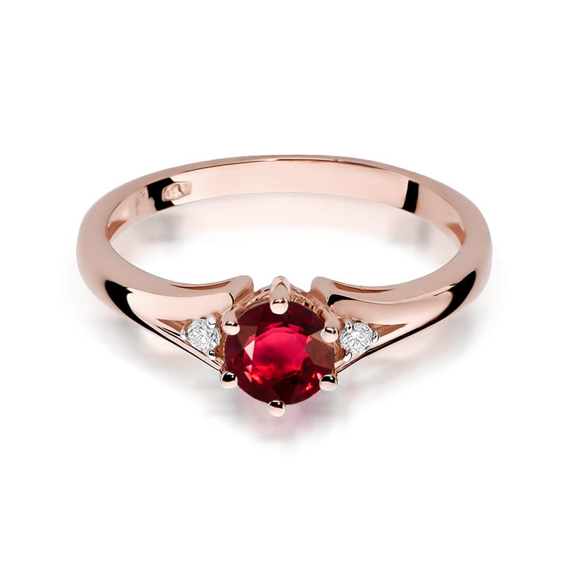 Inel Aur 14k cu Rubin 0.60 ct  si Diamante Naturale 0.0145 ct