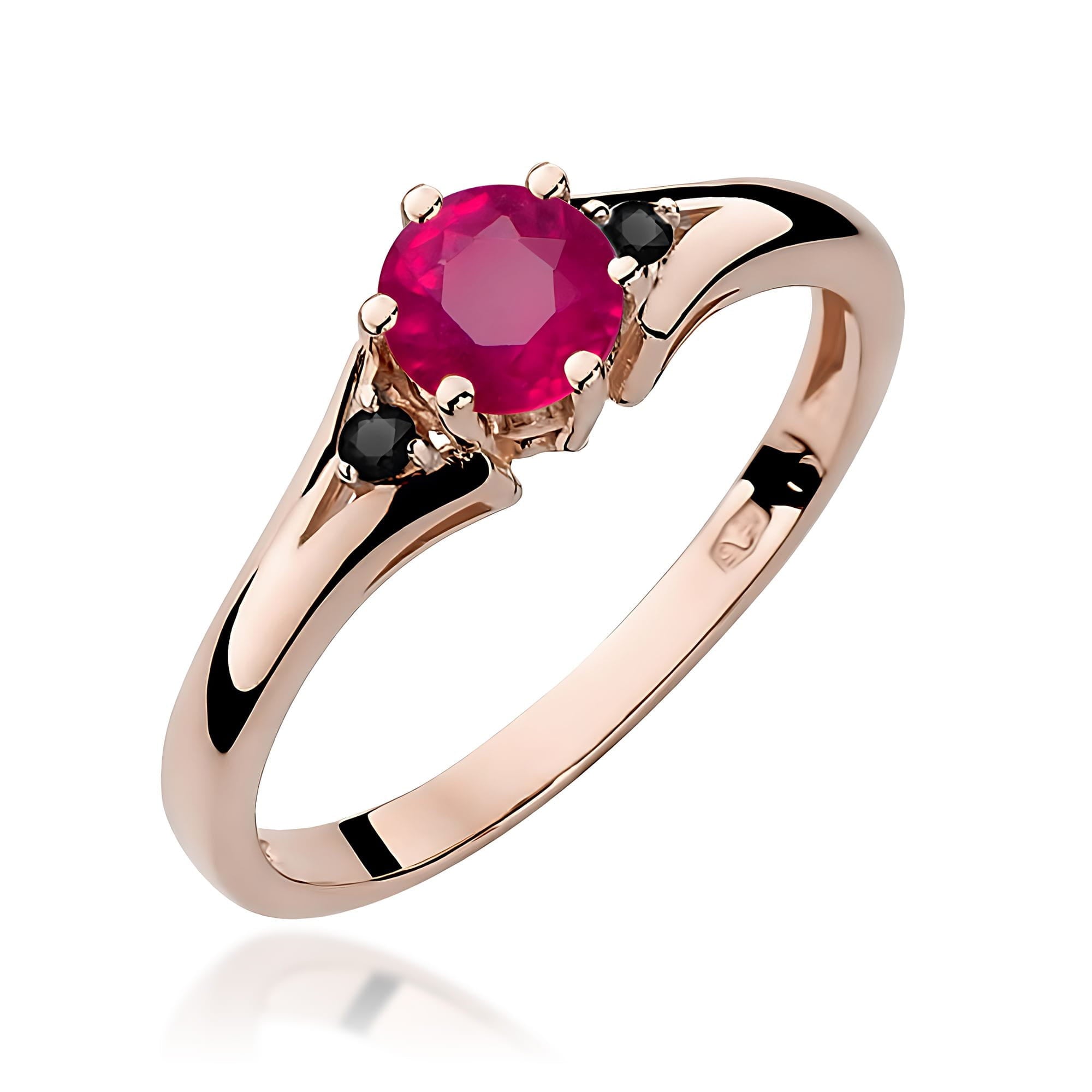 Inel Aur 14k cu Rubin 0.60 ct si Diamante Negre 0.029 ct