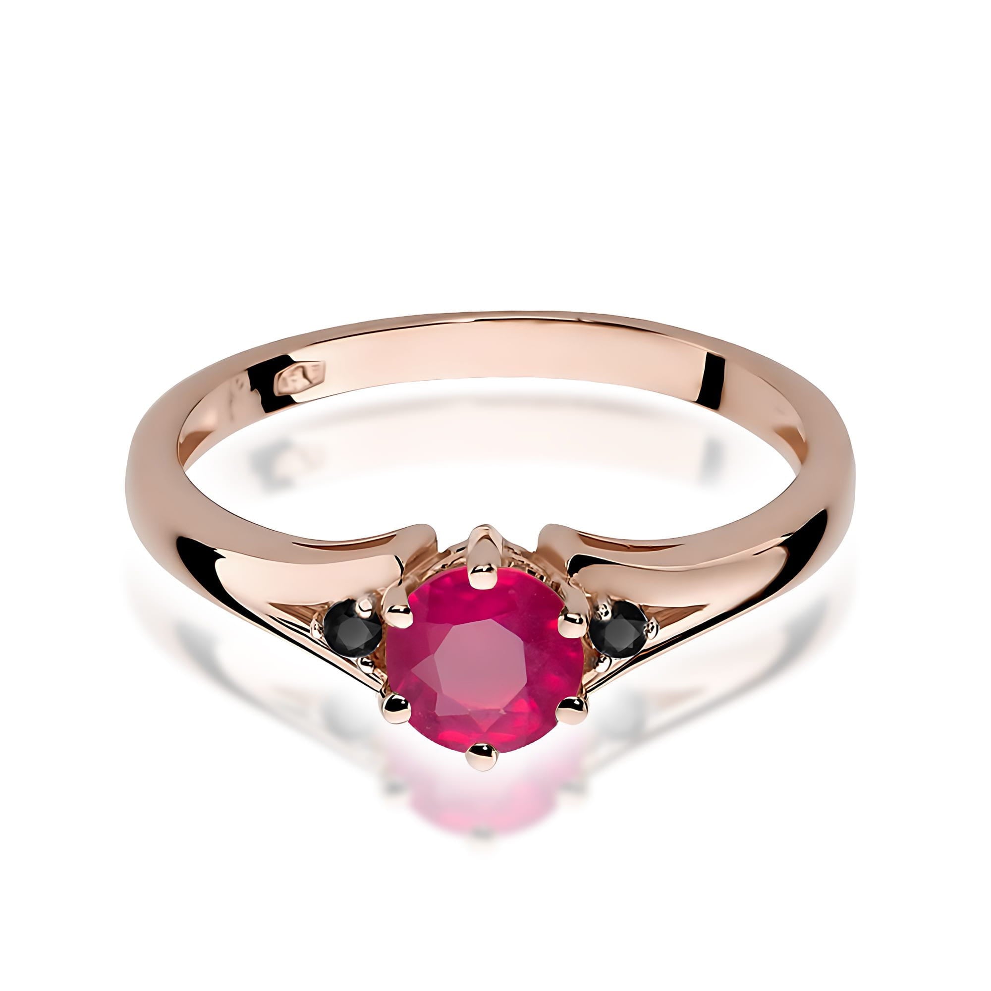 Inel Aur 14k cu Rubin 0.60 ct si Diamante Negre 0.029 ct