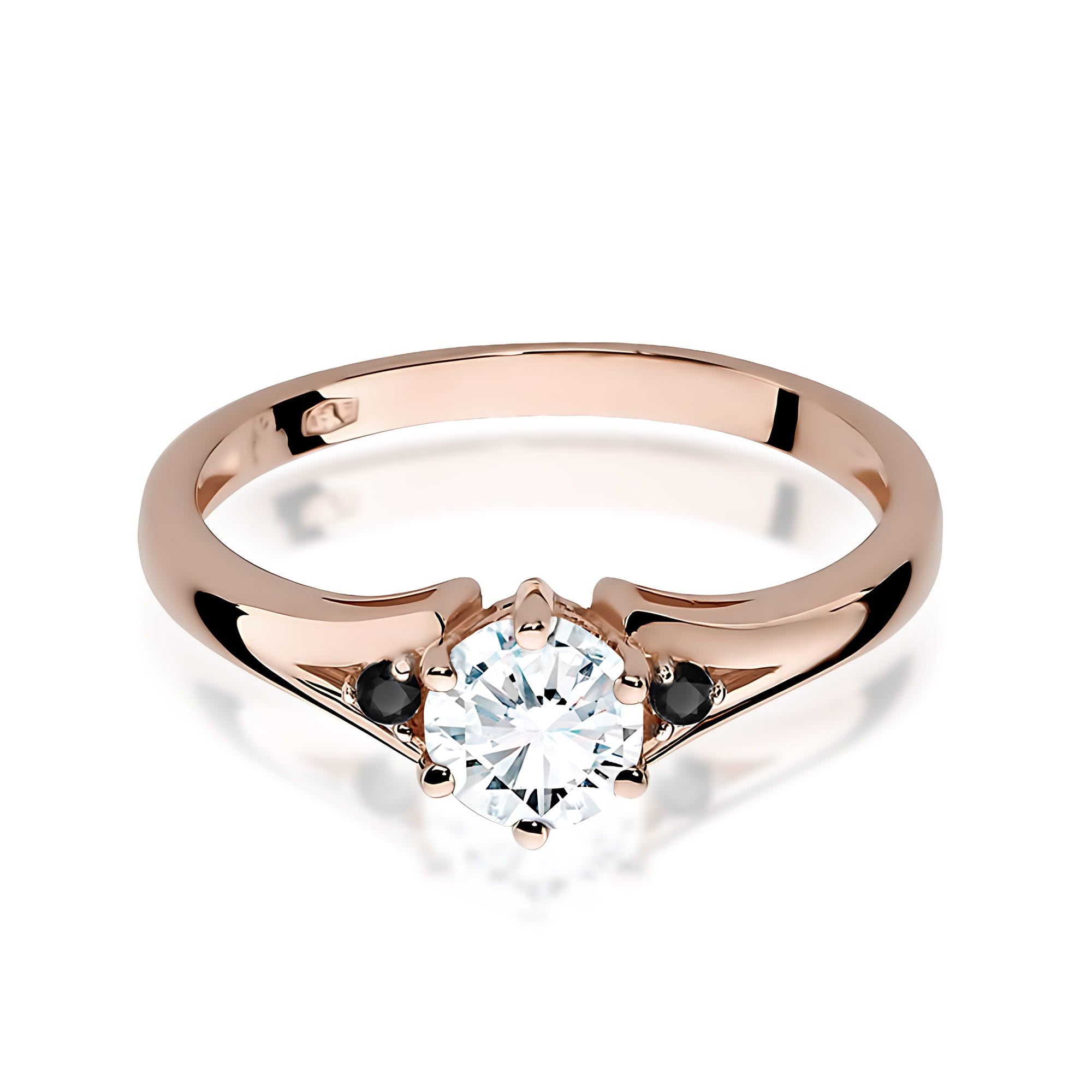 Inel Aur 14k cu Safir Alb 0.60 ct si  Diamante Negre 0.029 ct