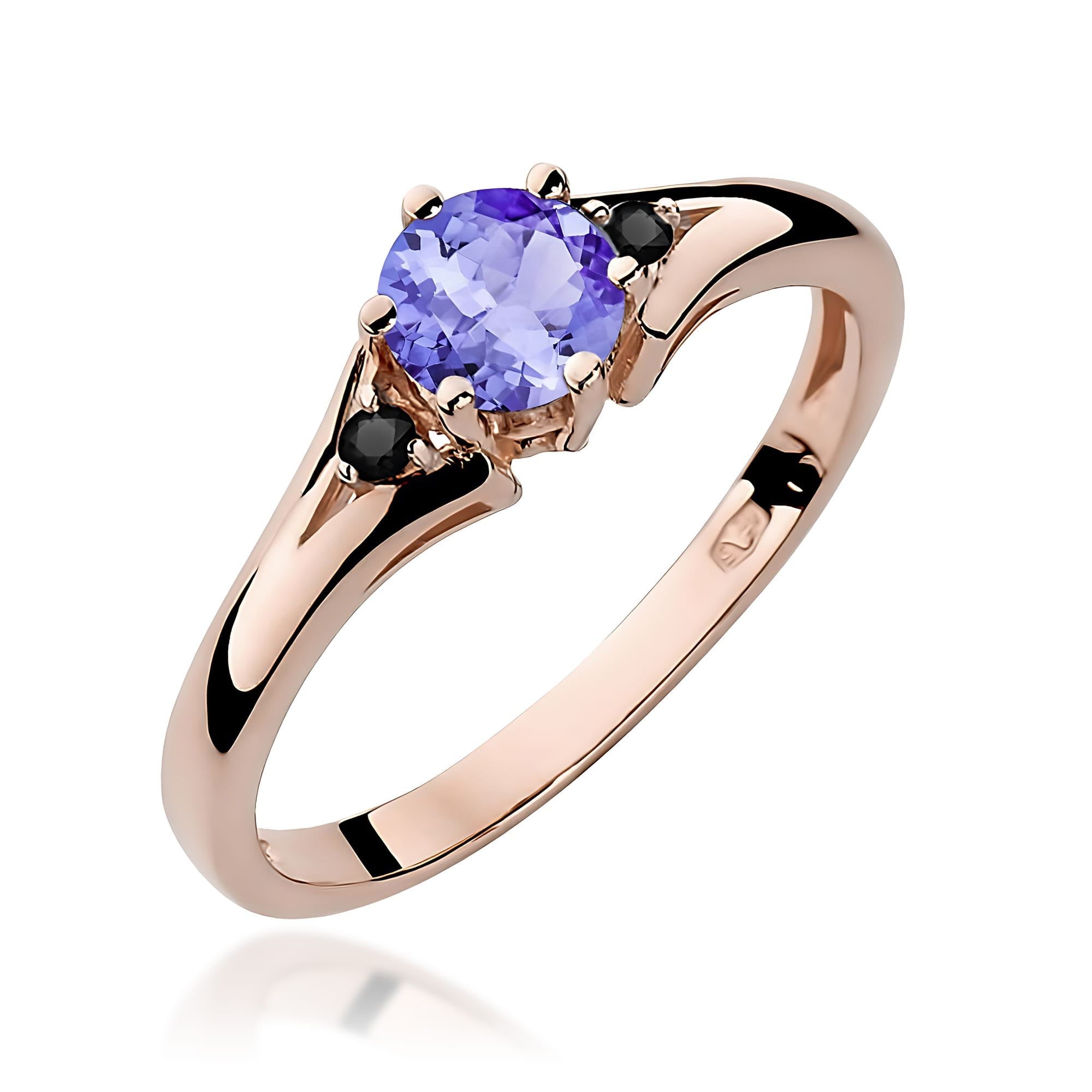 Inel Aur 14K cu Tanzanit 0.50 ct si Diamante Negre 0.029 ct