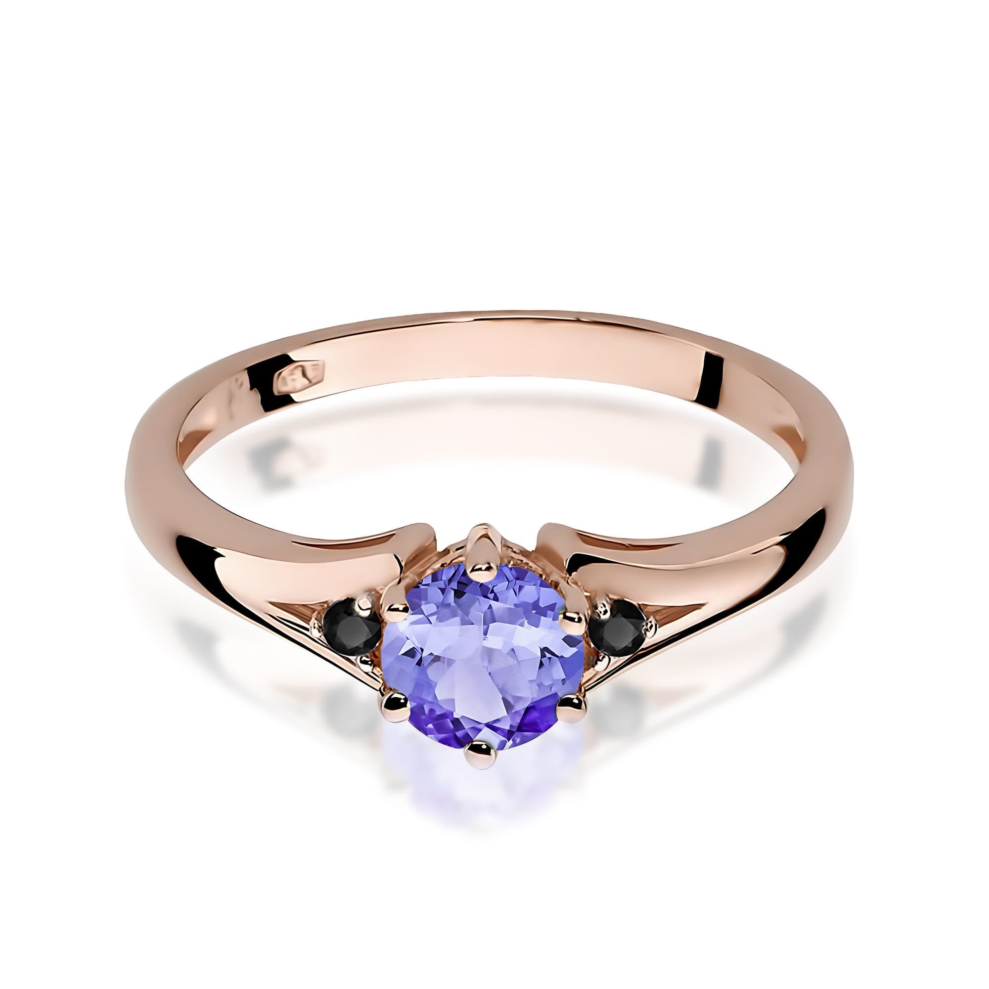 Inel Aur 14K cu Tanzanit 0.50 ct si Diamante Negre 0.029 ct