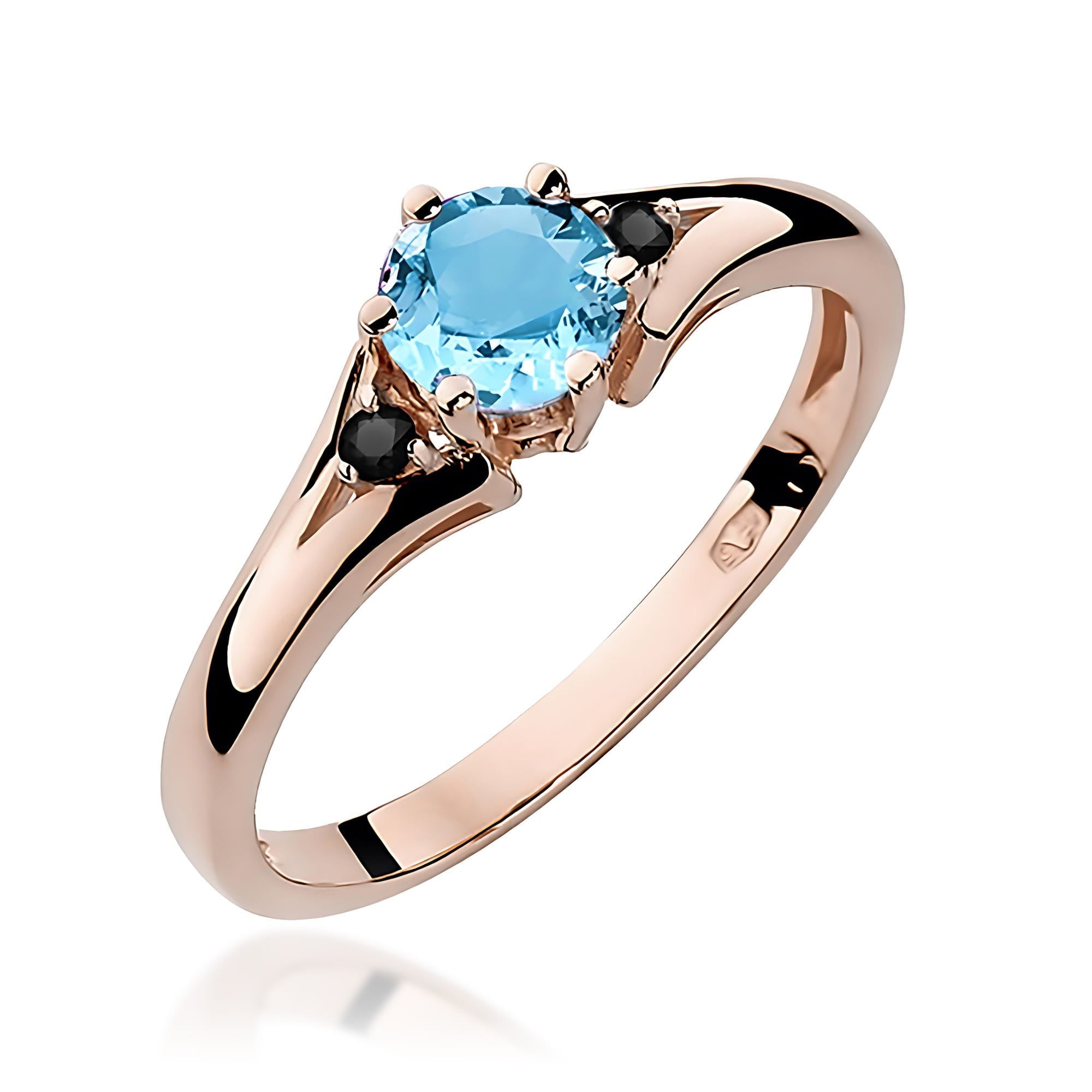 Inel Aur 14k cu Topaz Albastru 0.50 ct si  Diamante Negre 0.029 ct