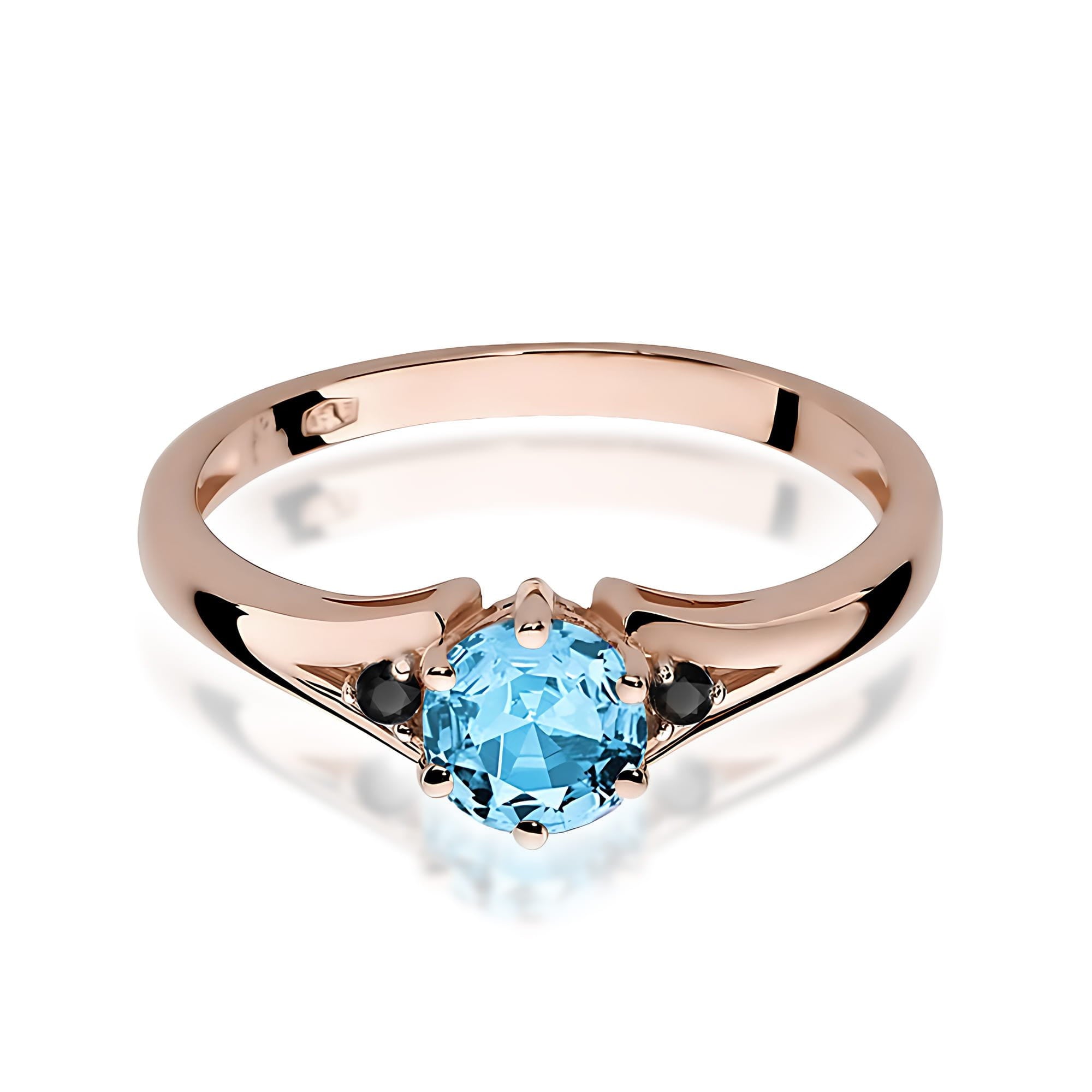 Inel Aur 14k cu Topaz Albastru 0.50 ct si  Diamante Negre 0.029 ct