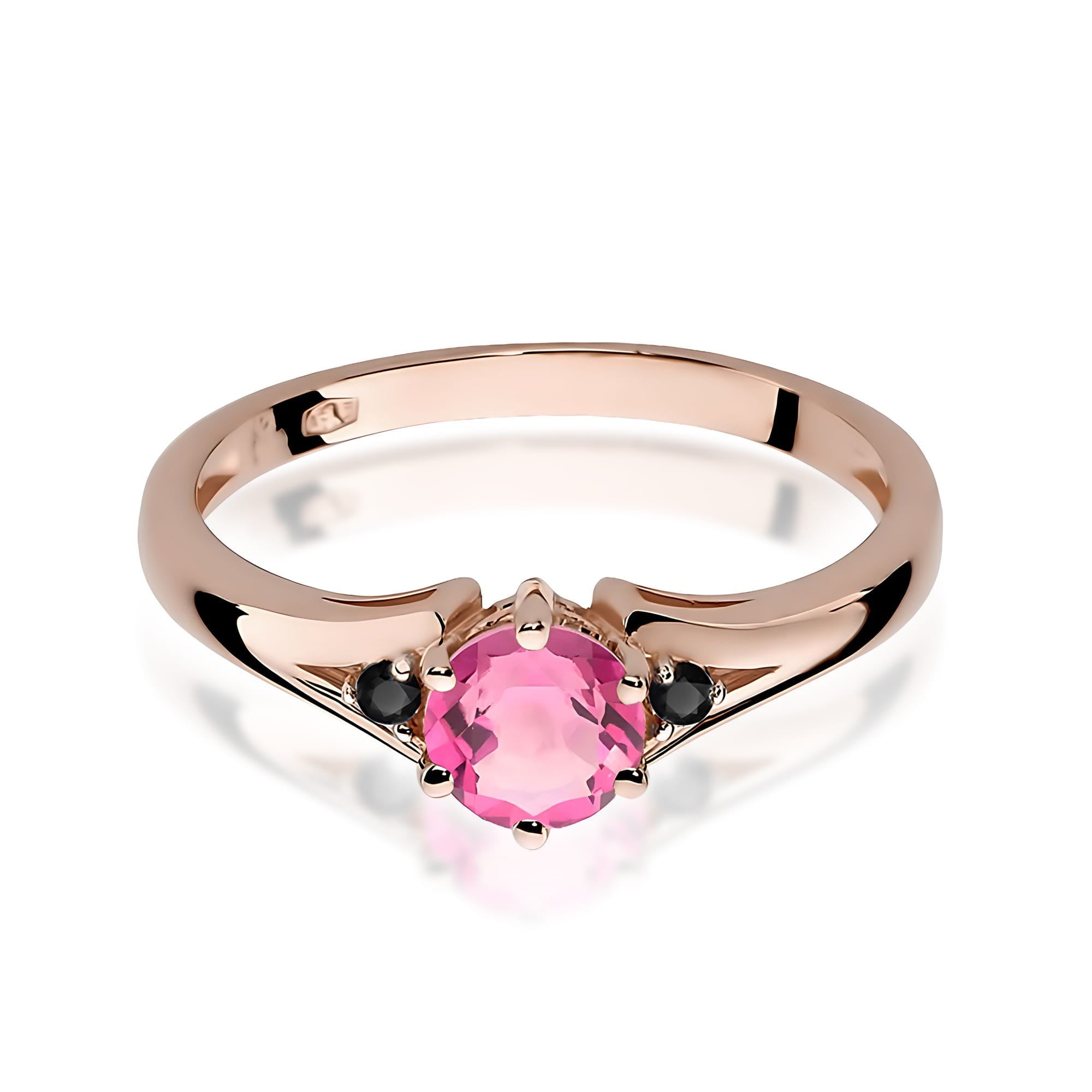 Inel Aur 14K cu Topaz Roz 0.60 ct si Diamante Negre 0.029 ct