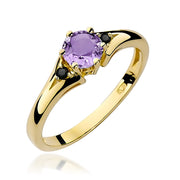Inel Aur 14K cu Ametist 0.50 ct si Diamante Naturale Negre 0.03 ct