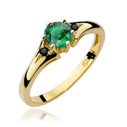 Inel Aur 14K cu Smarald 0.50 ct si Diamante Naturale Negre 0.03 ct