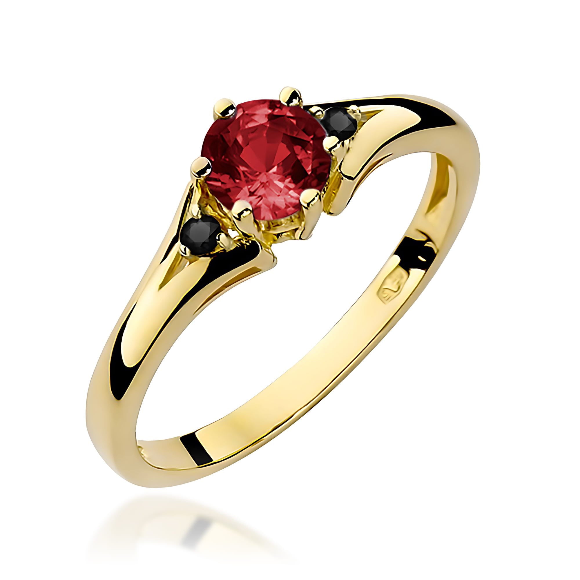 Inel Aur 14k cu Garnet 0.60 ct si Diamante Negre 0.029 ct