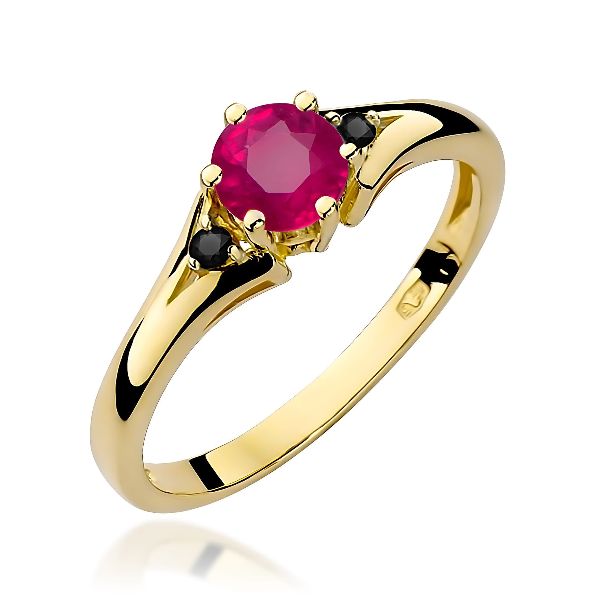 Inel Aur 14k cu Rubin 0.60 ct si Diamante Negre 0.029 ct