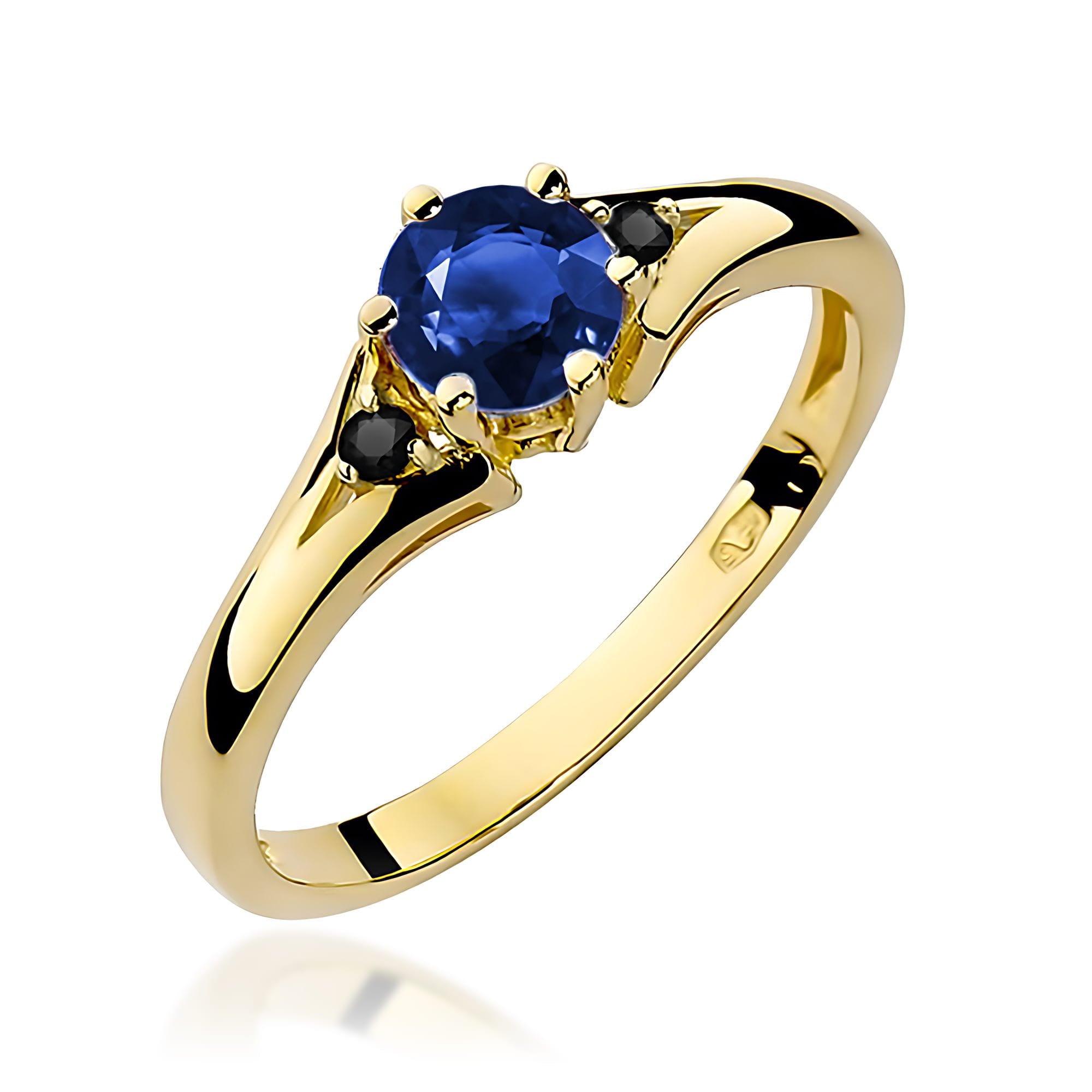 Inel Aur 14k cu Safir 0.50 ct si Diamante Negre 0.029 ct