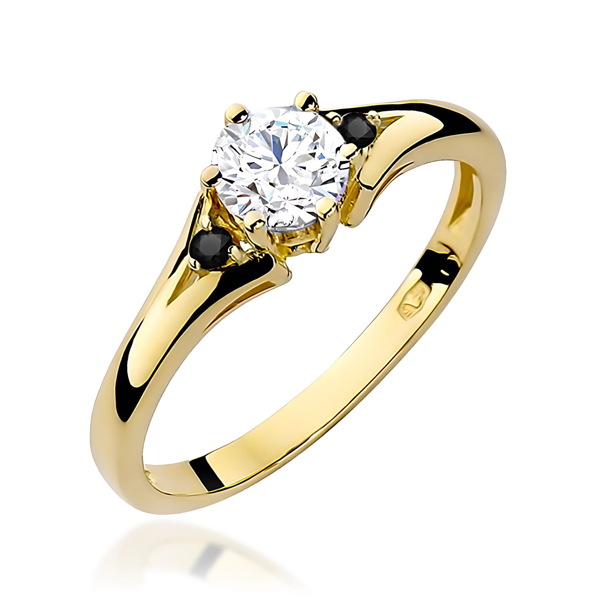 Inel Aur 14k cu Safir Alb 0.60 ct si  Diamante Negre 0.029 ct