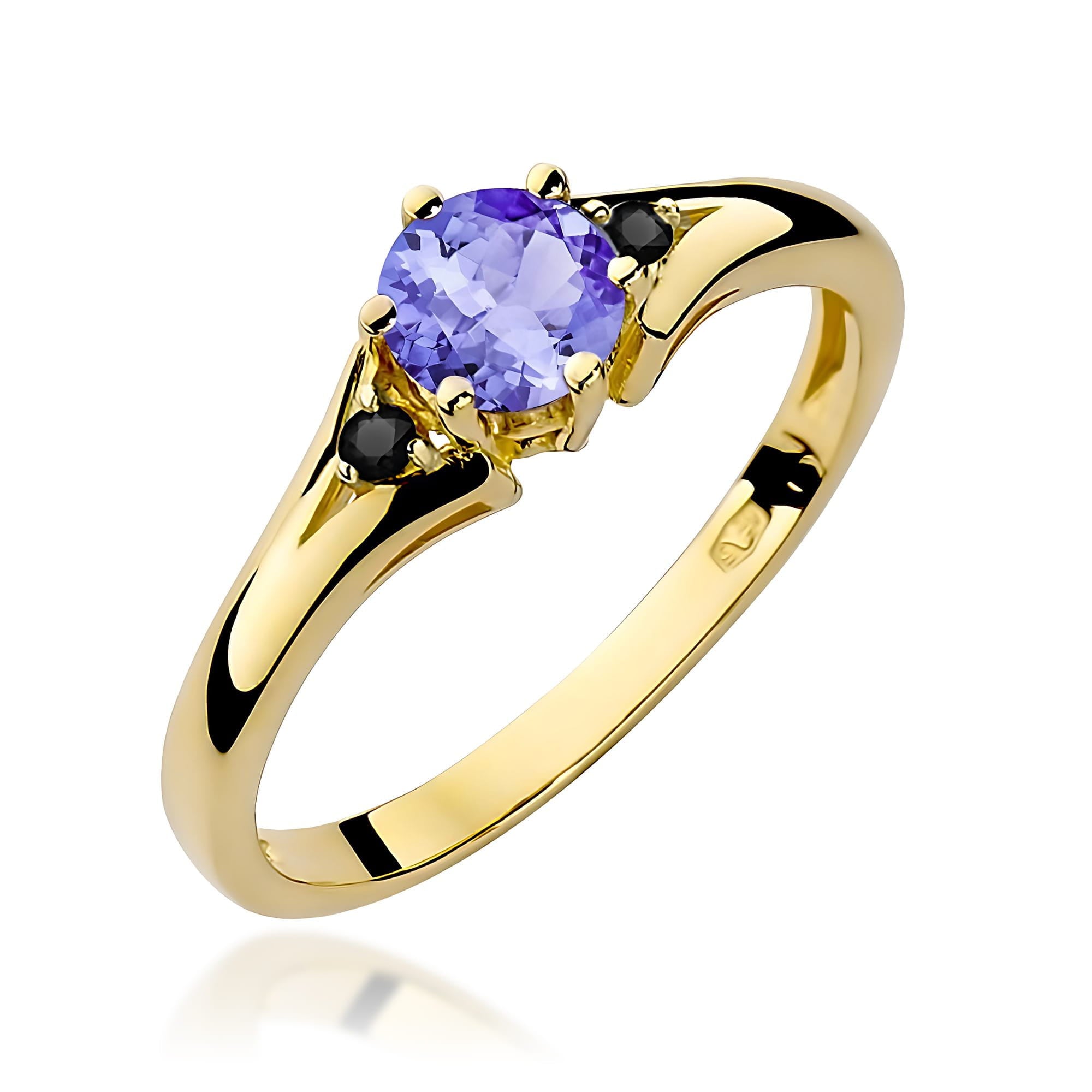 Inel Aur 14K cu Tanzanit 0.50 ct si Diamante Negre 0.029 ct