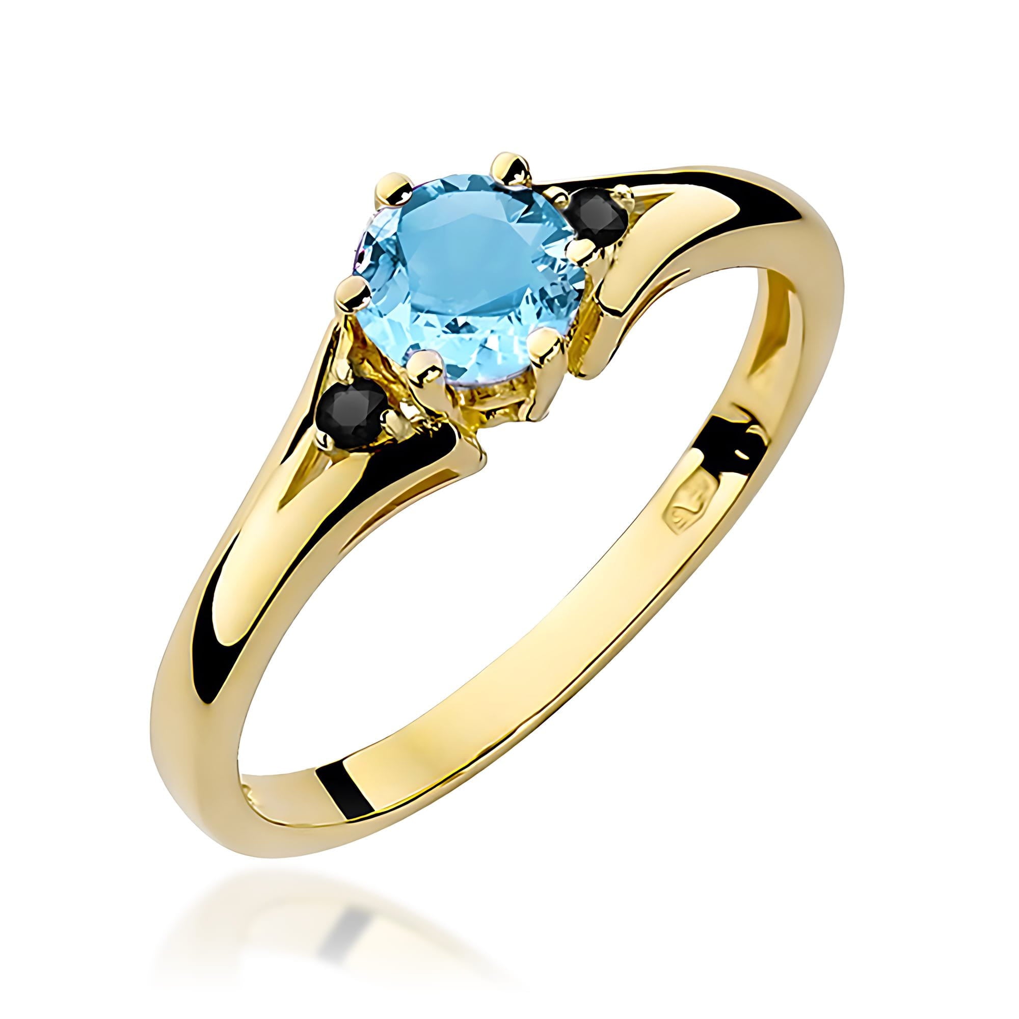 Inel Aur 14k cu Topaz Albastru 0.50 ct si  Diamante Negre 0.029 ct