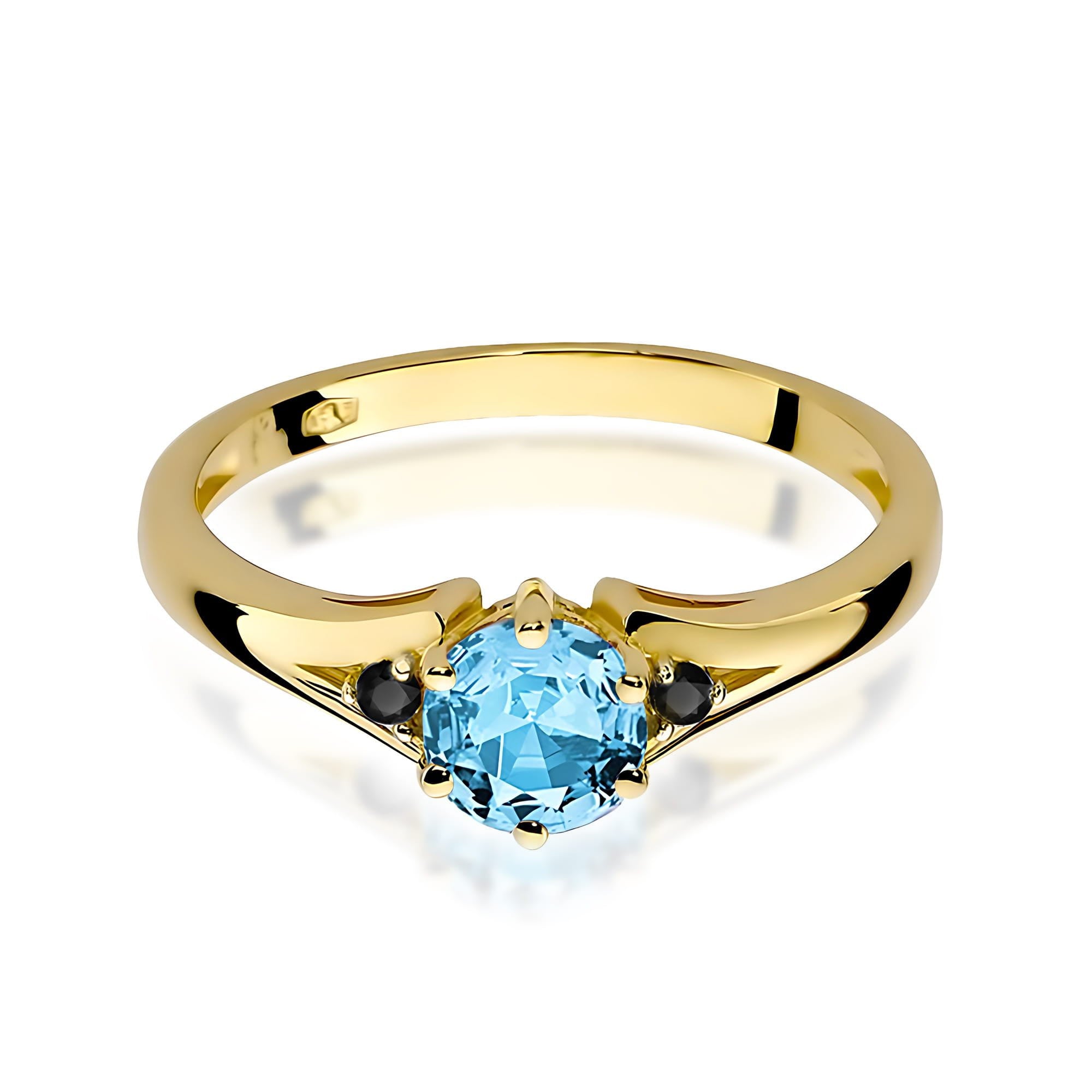Inel Aur 14k cu Topaz Albastru 0.50 ct si  Diamante Negre 0.029 ct