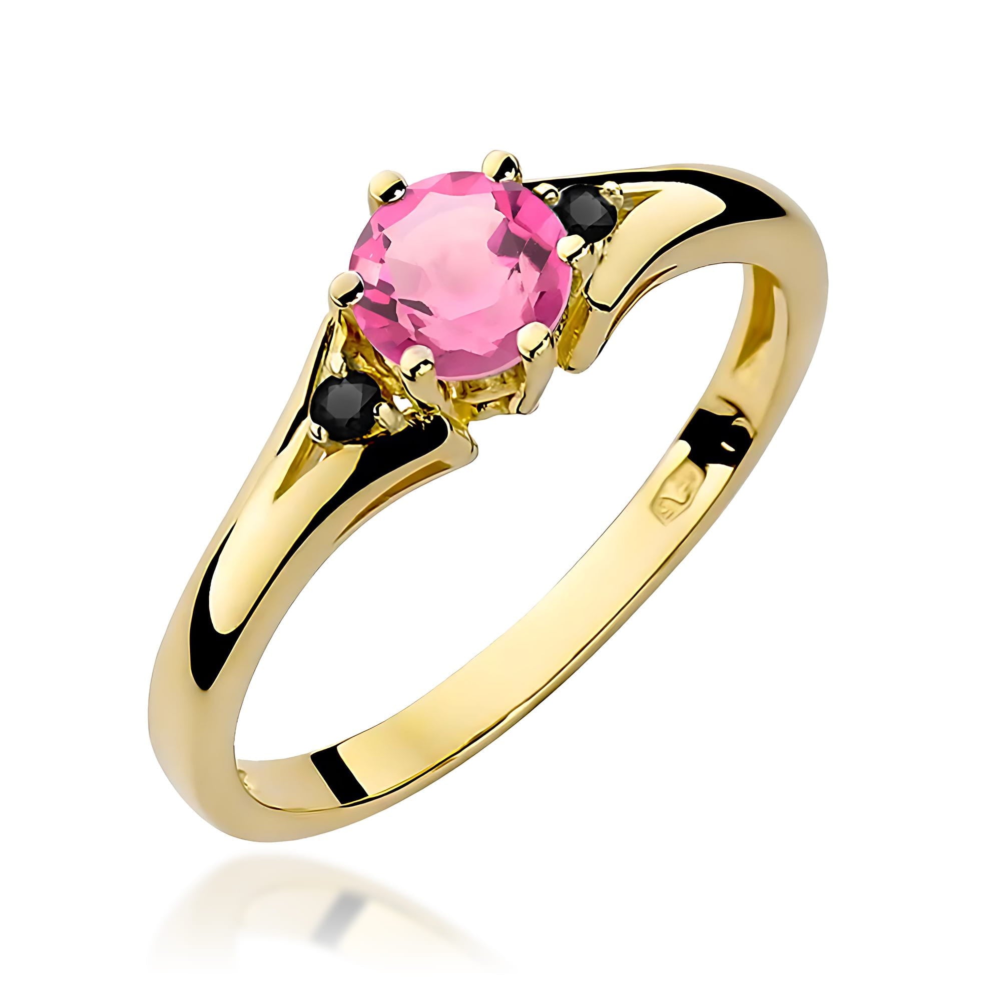Inel Aur 14K cu Topaz Roz 0.60 ct si Diamante Negre 0.029 ct
