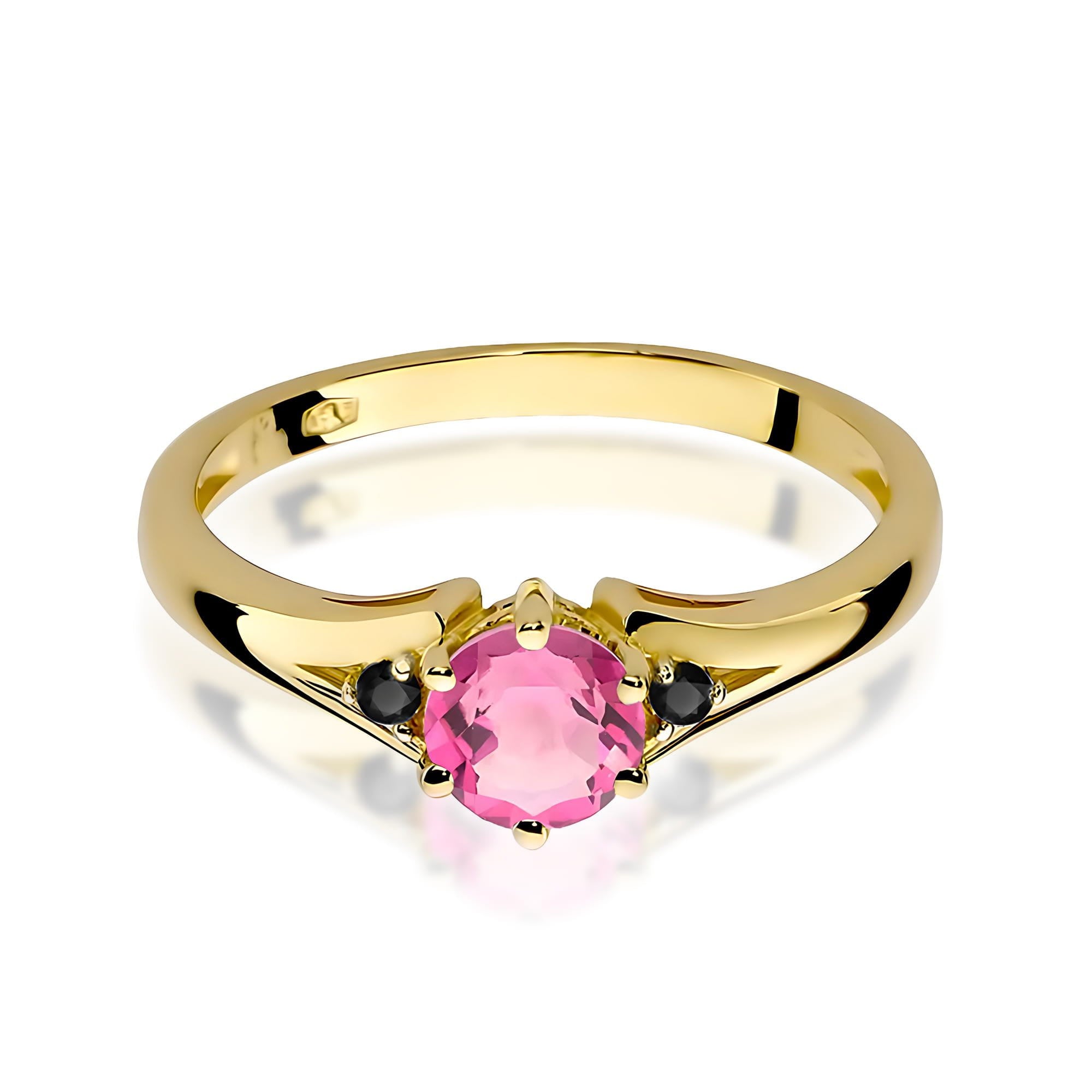 Inel Aur 14K cu Topaz Roz 0.60 ct si Diamante Negre 0.029 ct