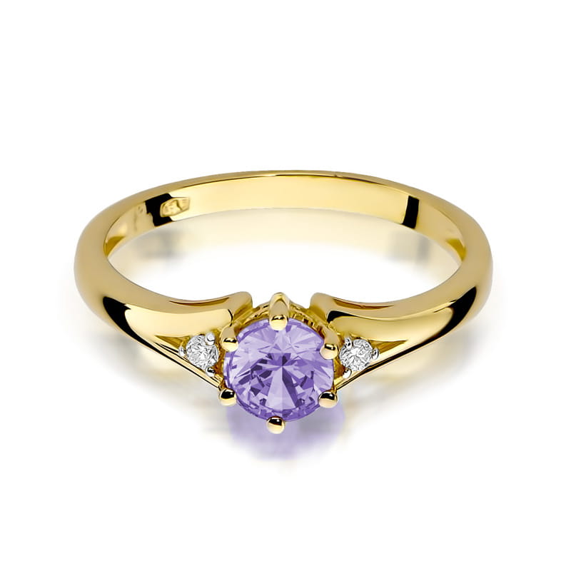 Inel Aur 9K cu Ametist 0.50 ct si Diamante Naturale 0.03 ct