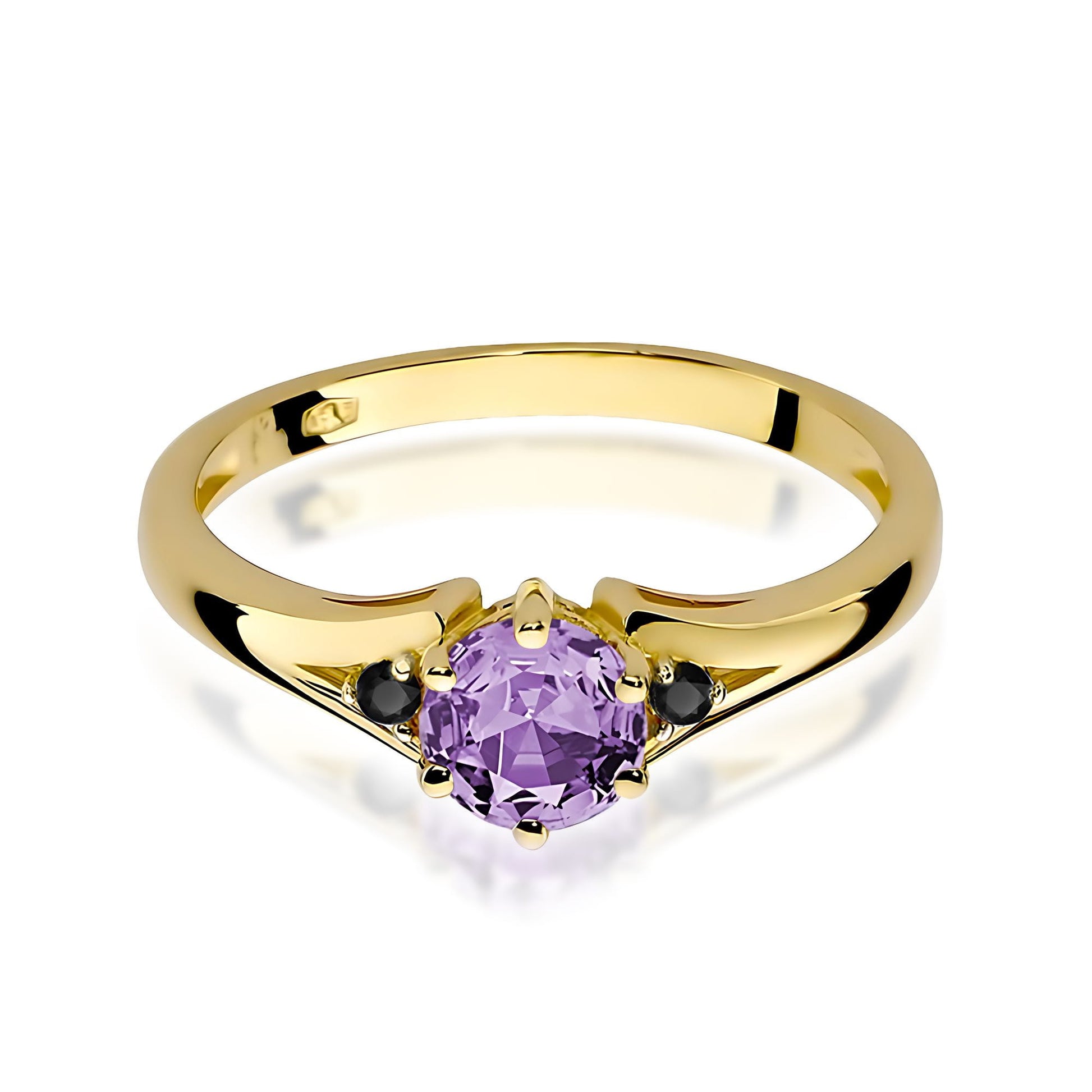 Inel Aur 9K cu Ametist 0.50 ct si Diamante Naturale Negre 0.03 ct