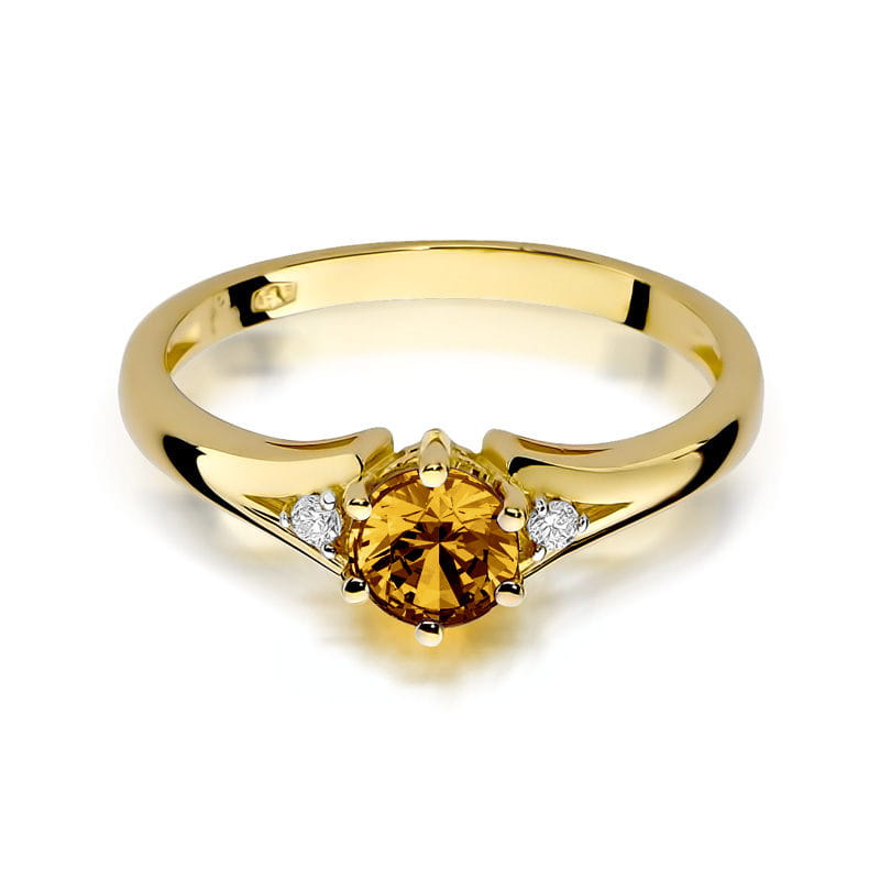 Inel Aur 9K cu Citrin 0.50 ct si Diamante Naturale 0.03 ct