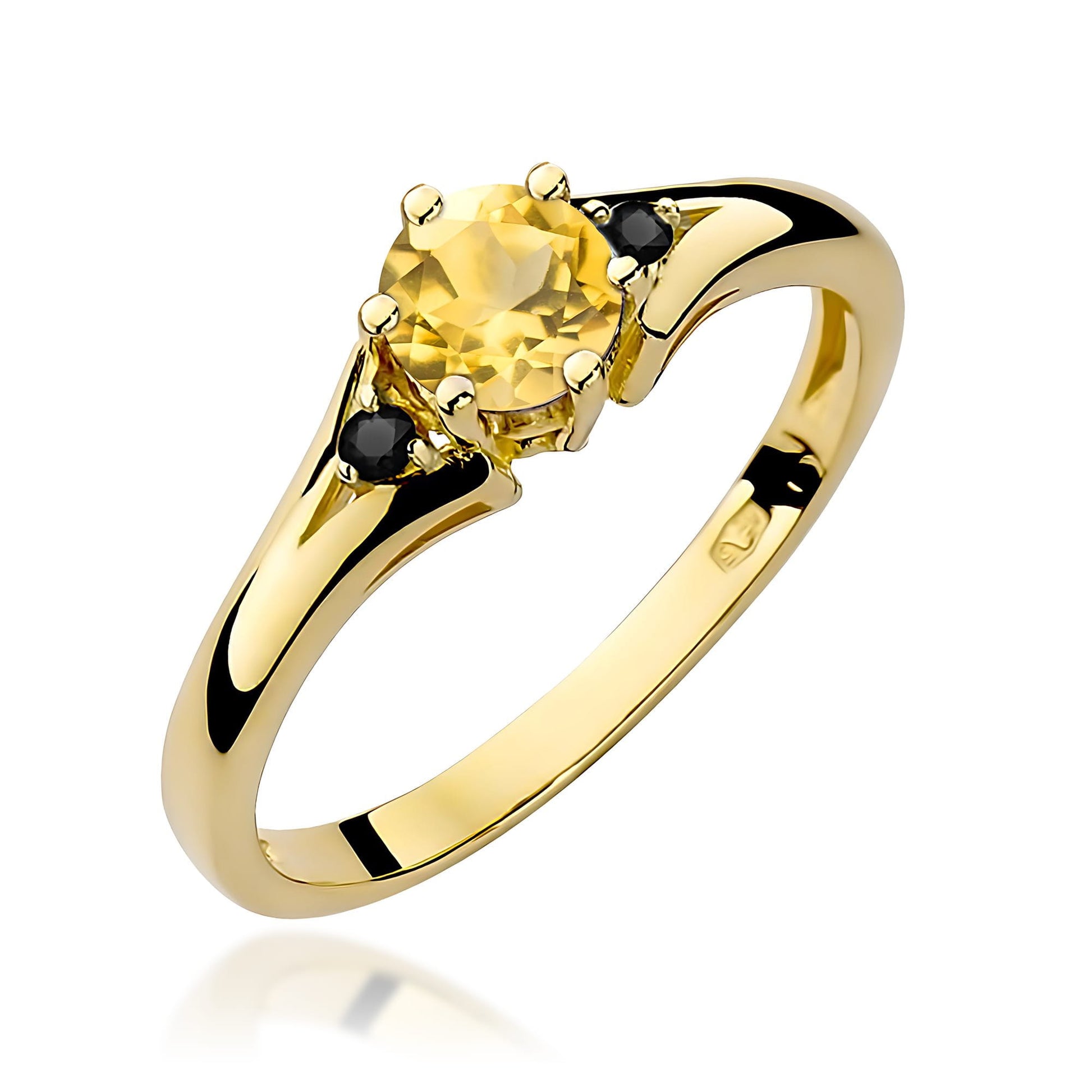 Inel Aur 9K cu Citrin 0.50 ct si Diamante Naturale Negre 0.03 ct