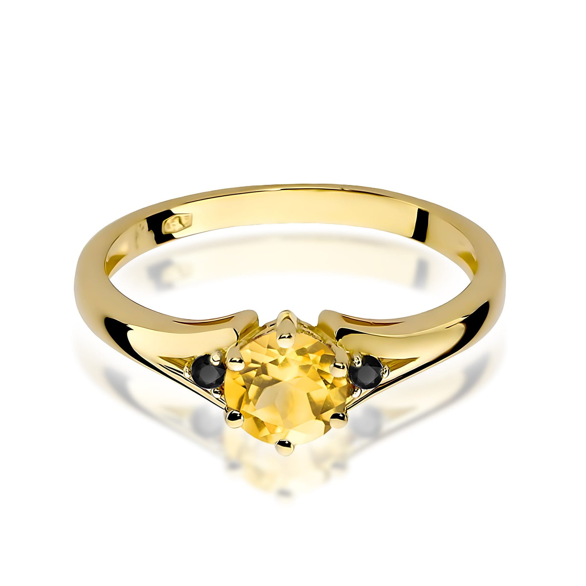 Inel Aur 9K cu Citrin 0.50 ct si Diamante Naturale Negre 0.03 ct
