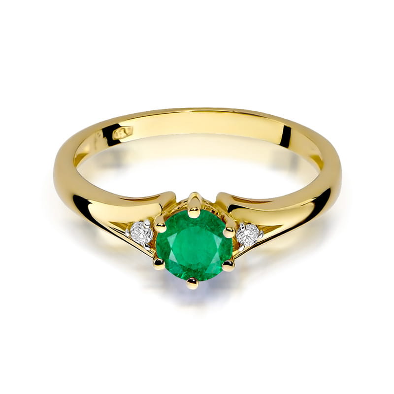 Inel Aur 9K cu Smarald 0.50 ct si Diamante Naturale 0.03 ct