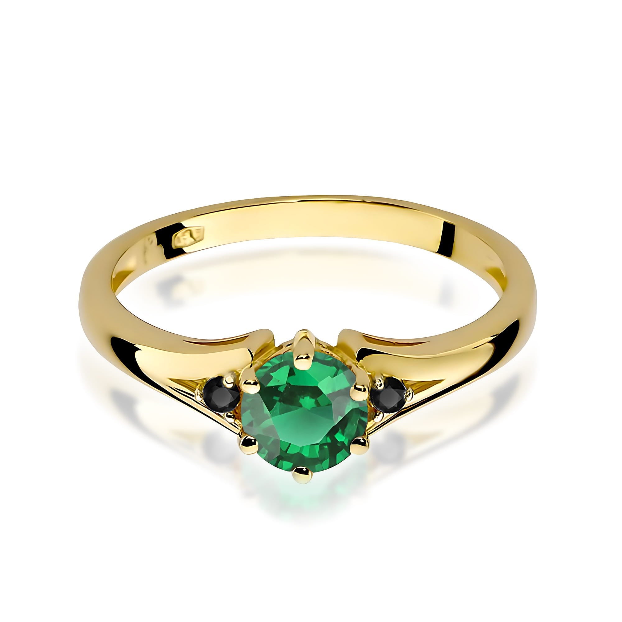 Inel Aur 9K cu Smarald 0.50 ct si Diamante Naturale Negre 0.03 ct