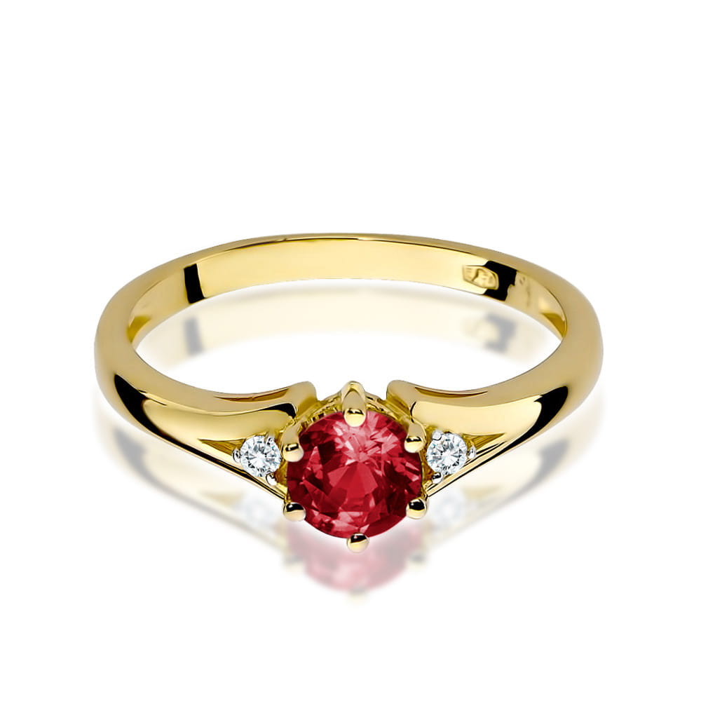 Inel Aur 9K cu Granat 0.60 ct si Diamante Naturale 0.03 ct
