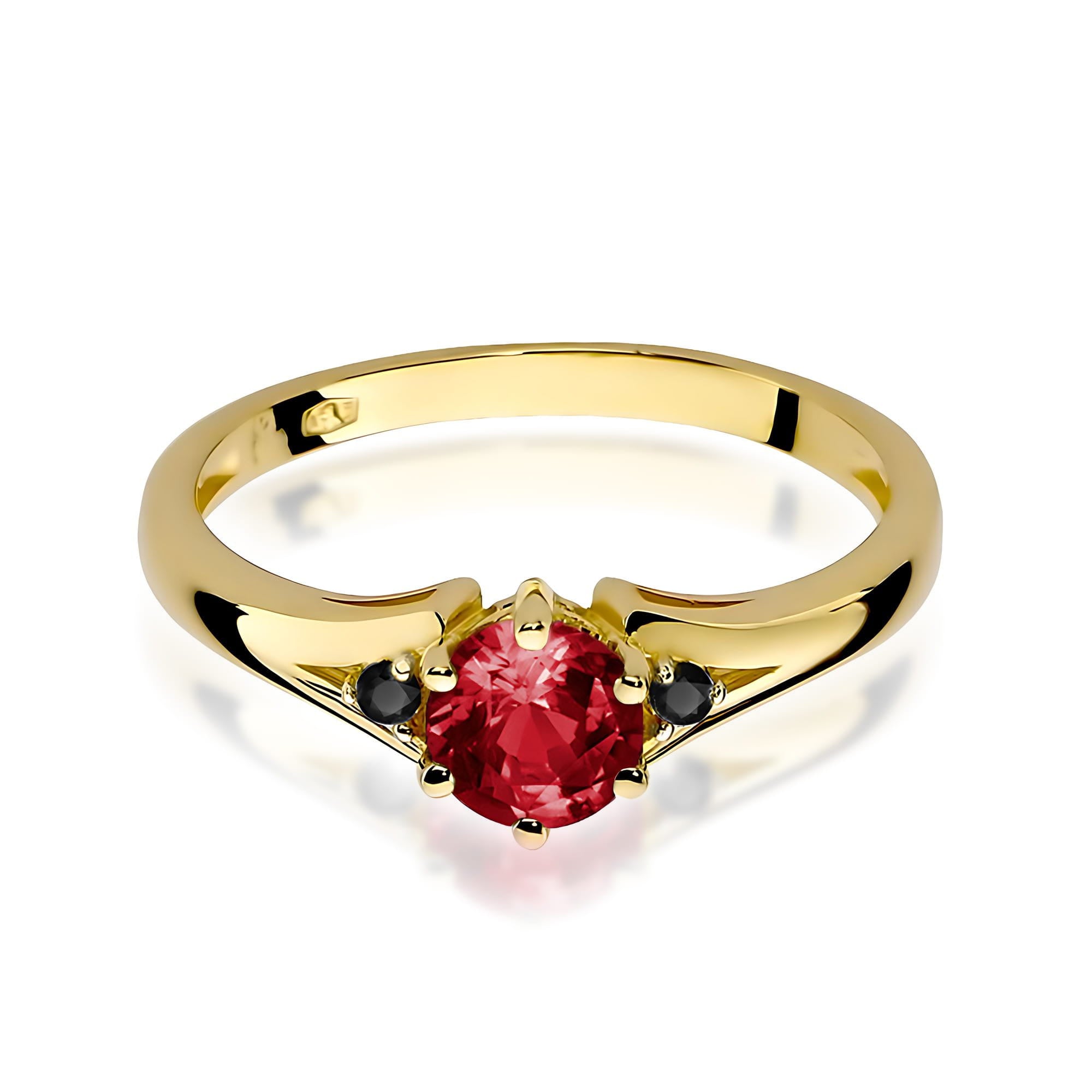 Inel Aur 9K cu Granat 0.60 ct si Diamante Naturale Negre 0.03 ct