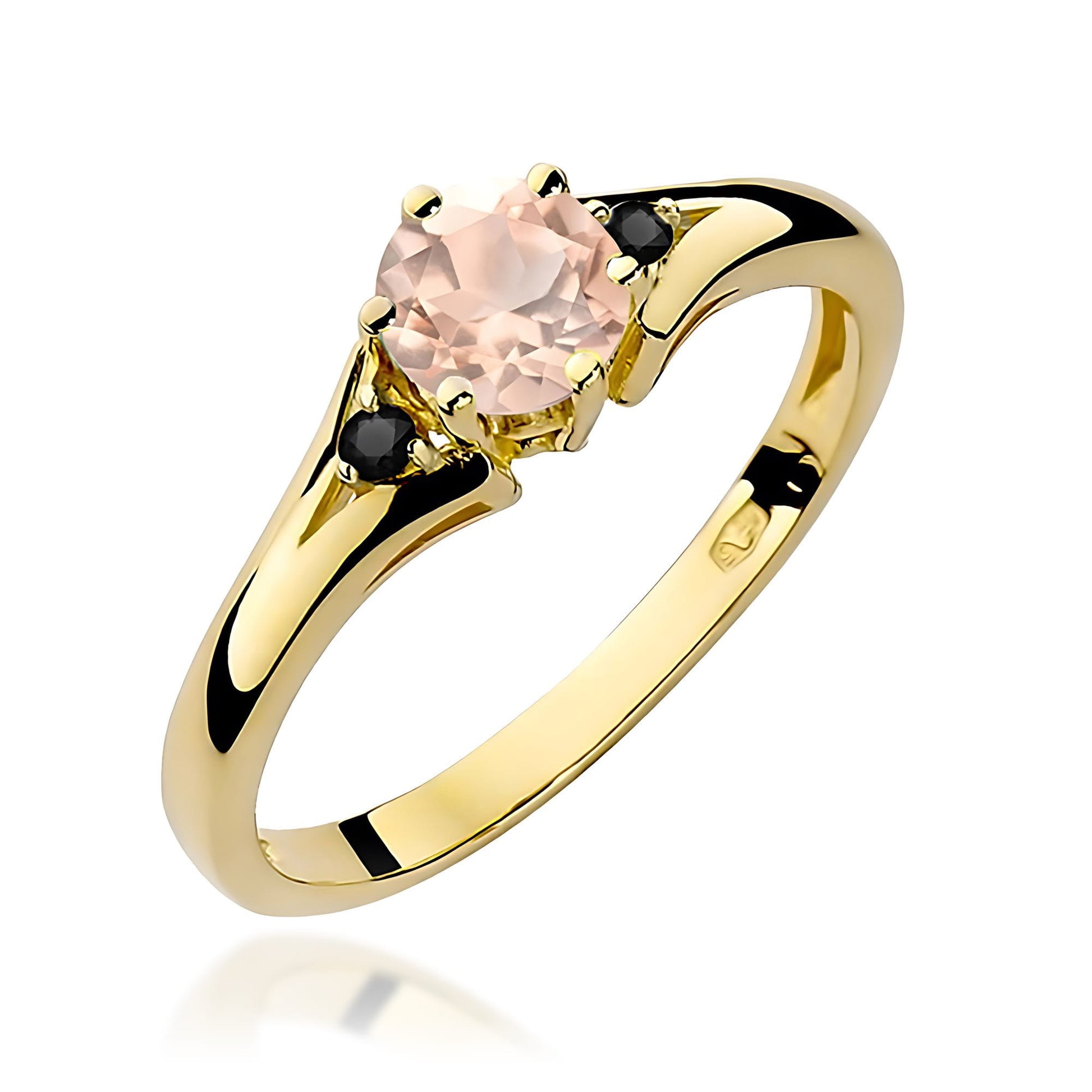 Inel Aur 9K cu Morganit 0.40 ct si Diamante Naturale Negre 0.03 ct