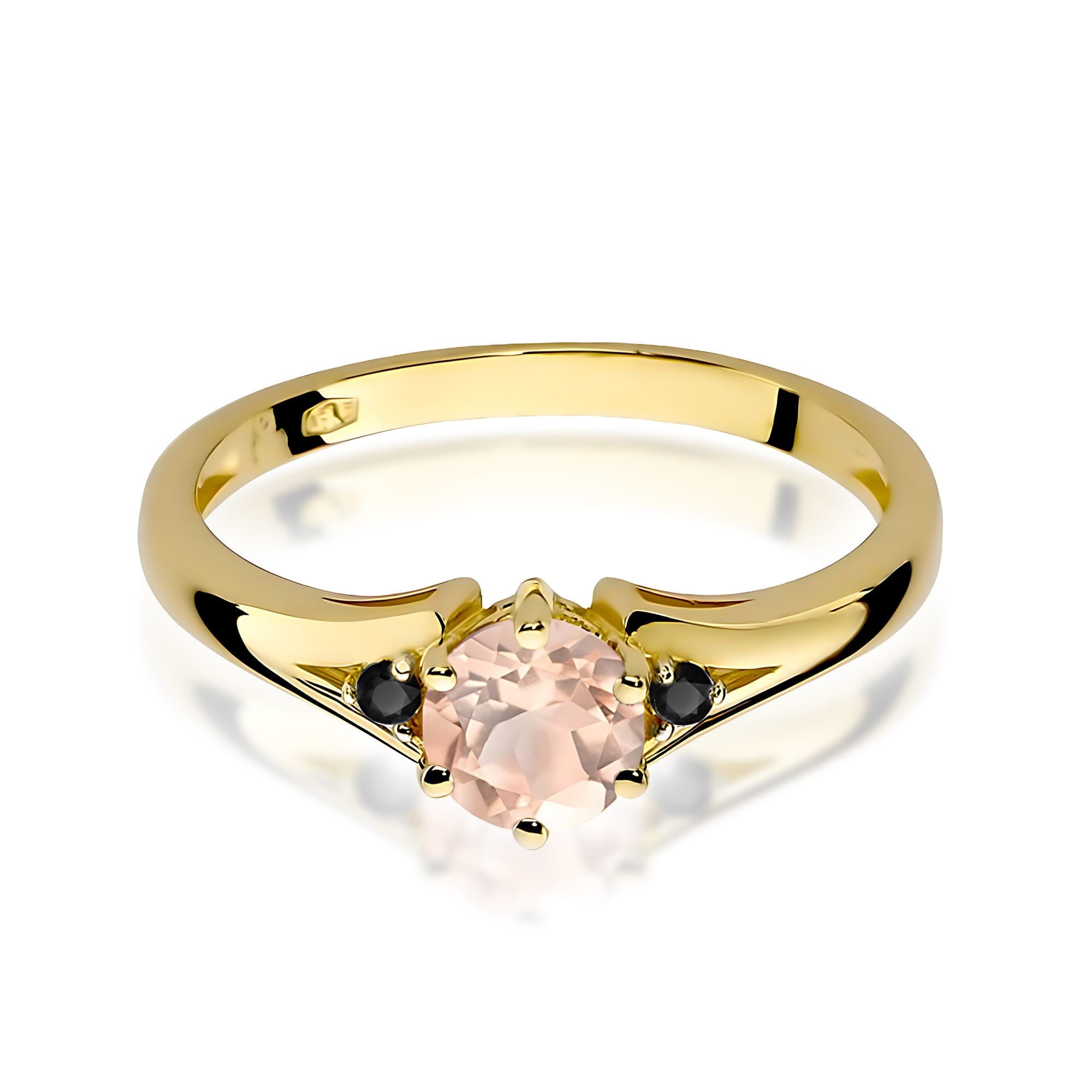 Inel Aur 9K cu Morganit 0.40 ct si Diamante Naturale Negre 0.03 ct