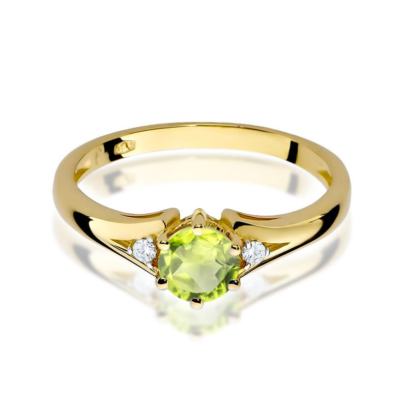 Inel Aur 9K cu Peridot 0.60 ct si Diamante Naturale 0.03 ct