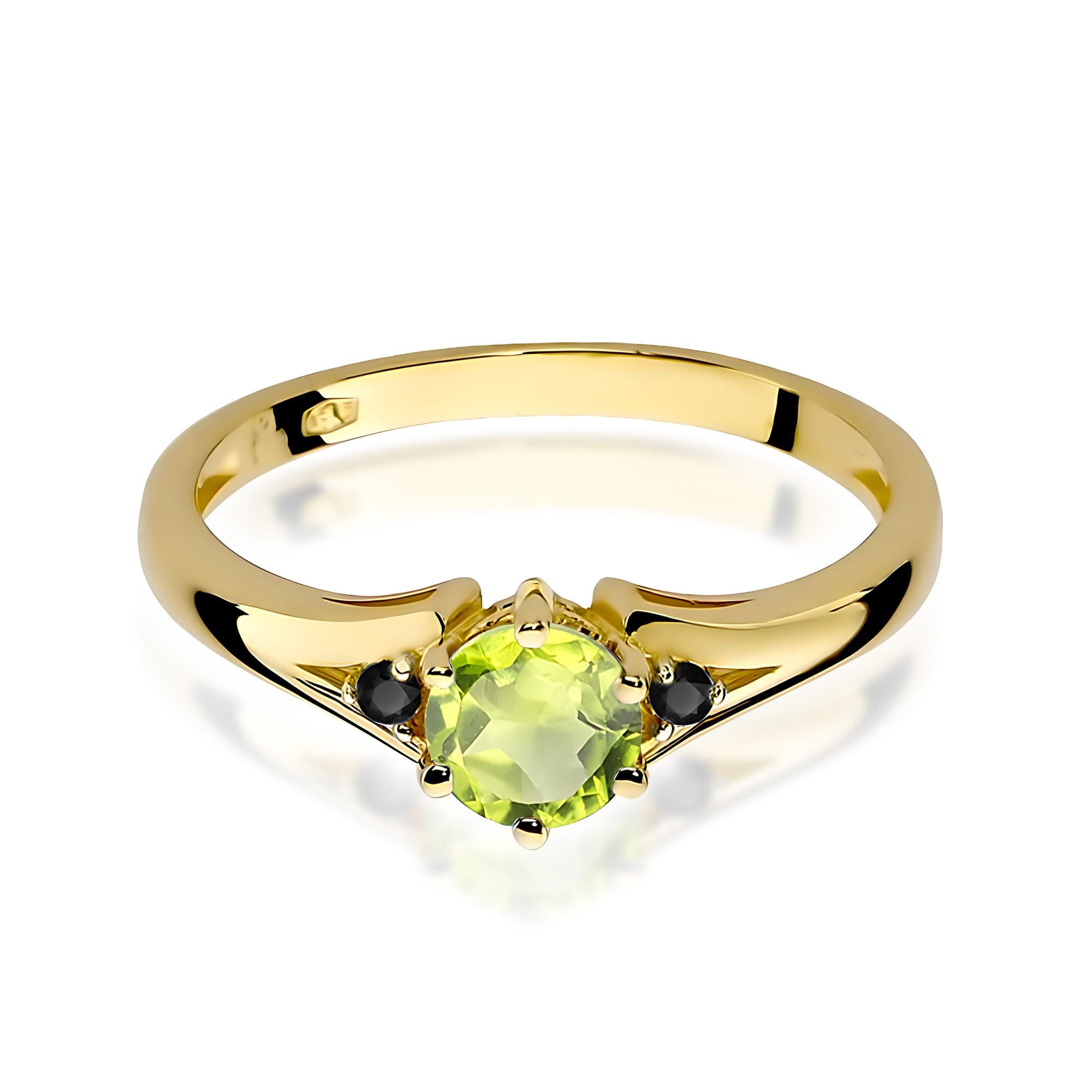 Inel Aur 9K cu Peridot 0.60 ct si Diamante Naturale Negre 0.03 ct