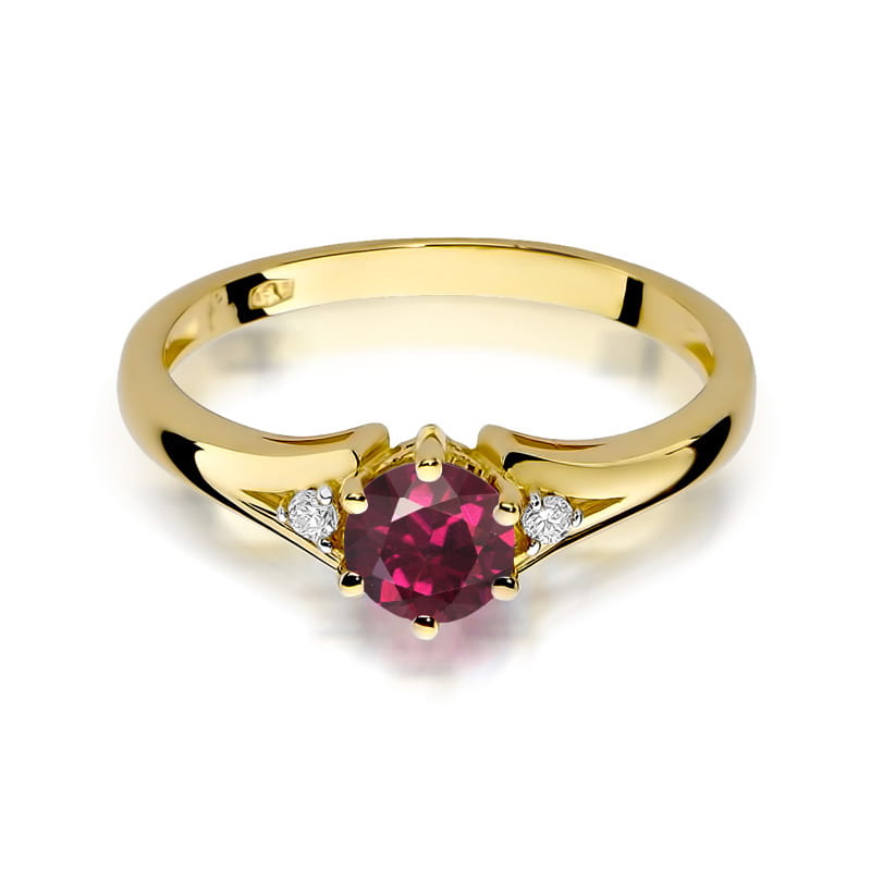 Inel Aur 9K cu Rhodolite 0.60 ct si Diamante Naturale 0.03 ct