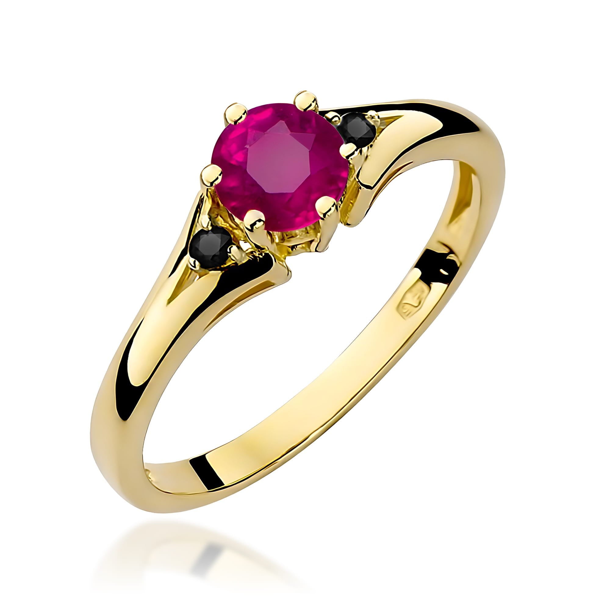 Inel Aur 9K cu Rhodolite 0.60 ct si Diamante Naturale Negre 0.03 ct