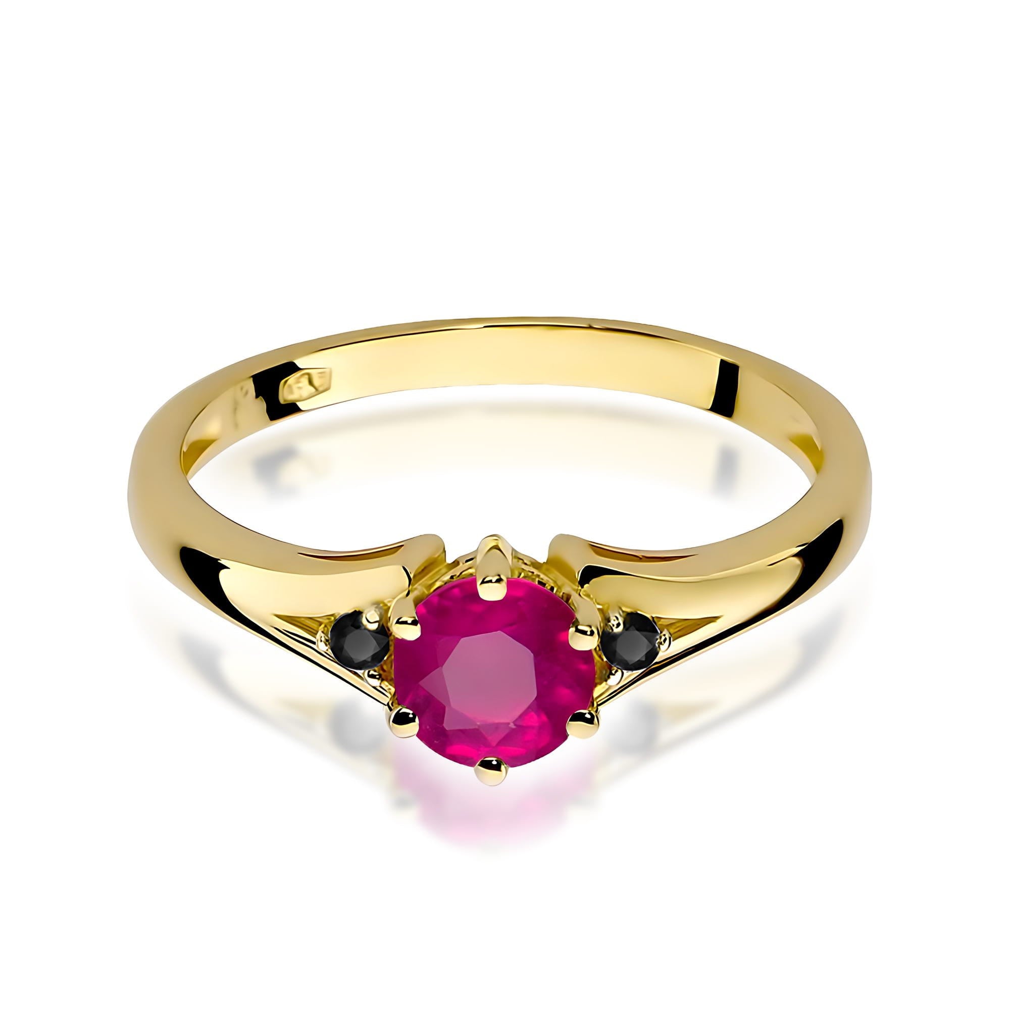 Inel Aur 9K cu Rhodolite 0.60 ct si Diamante Naturale Negre 0.03 ct