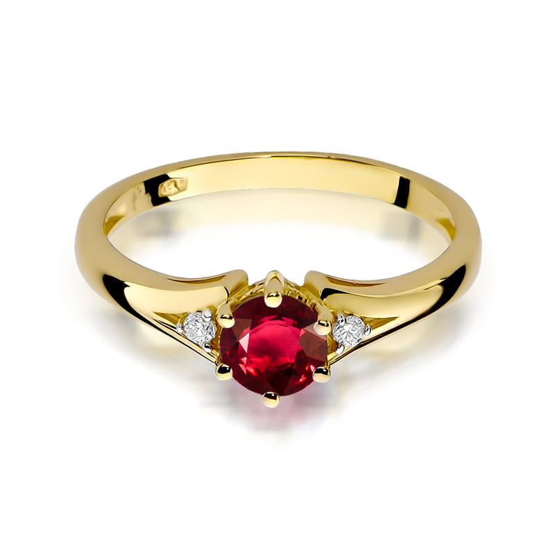 Inel Aur 9K cu Rubin 0.60 ct si Diamante Naturale 0.03 ct