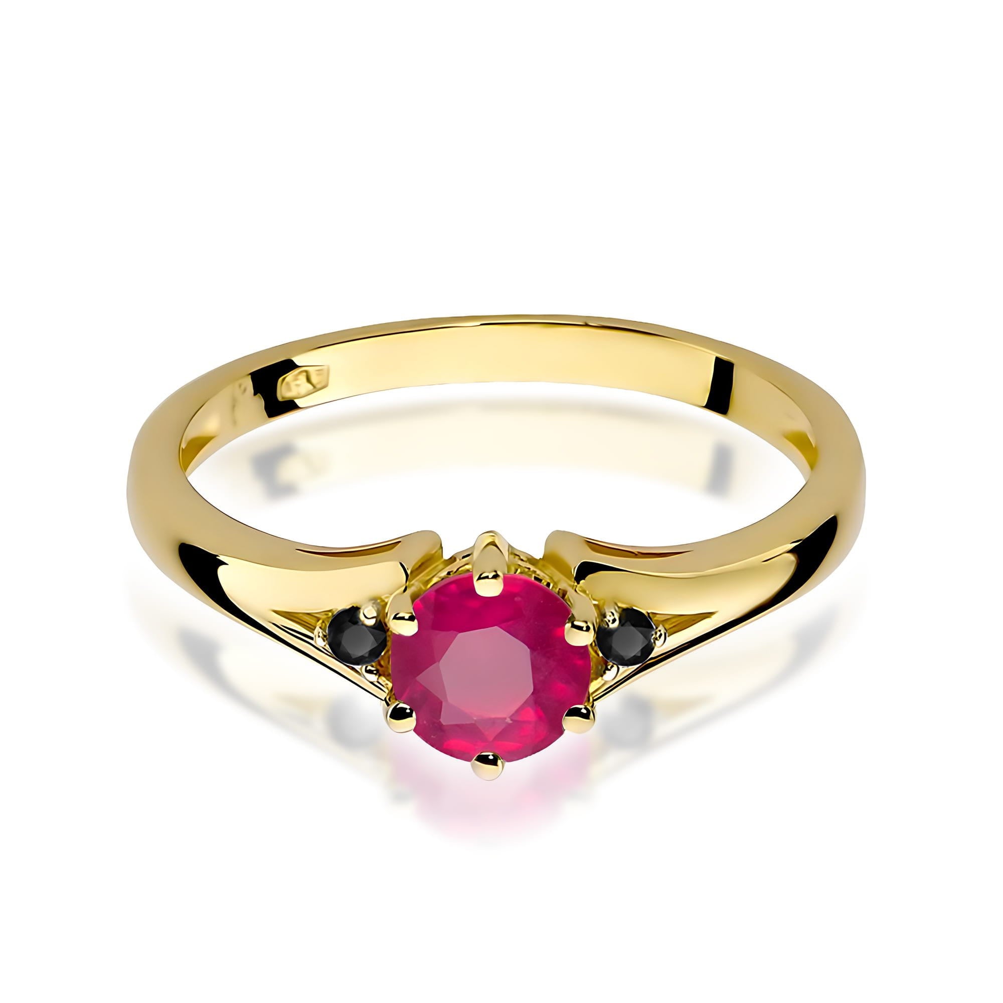 Inel Aur 9K cu Rubin 0.60 ct si Diamante Naturale Negre 0.03 ct