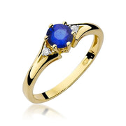 Inel Aur 9K cu Safir 0.50 ct si Diamante Naturale 0.03 ct