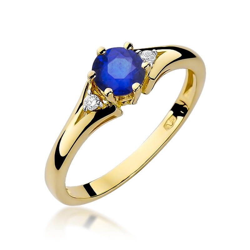 Inel Aur 9K cu Safir 0.50 ct si Diamante Naturale 0.03 ct